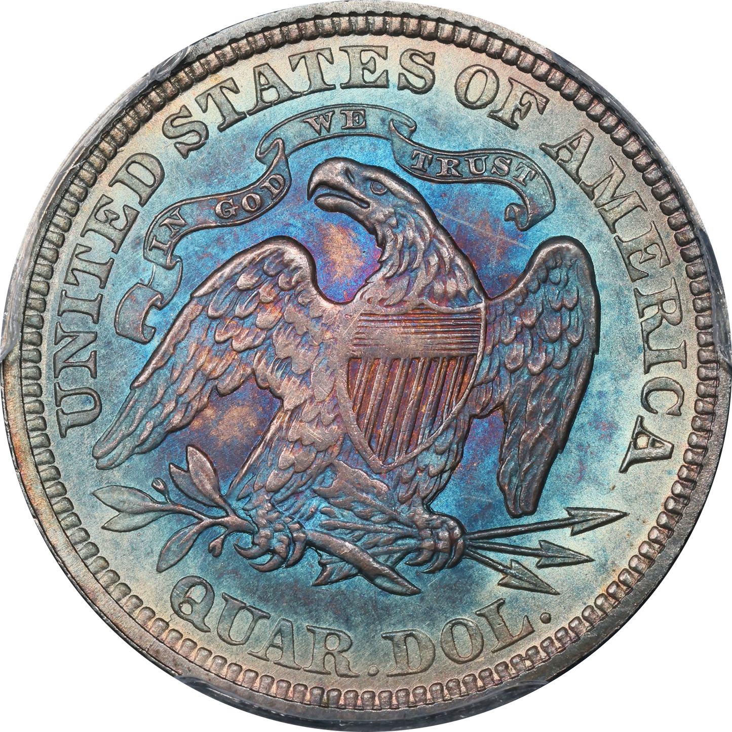 1866 25C MOTTO MS63 PCGS CAC 25C