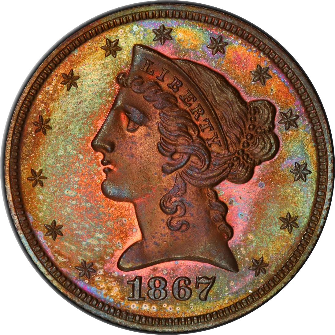 1867 $5 J-599 Pr66 Rb Pcgs Cac Simpson Others