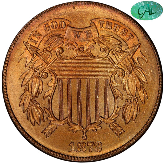 1872 2C MS65 + RD PCGS CAC 2C
