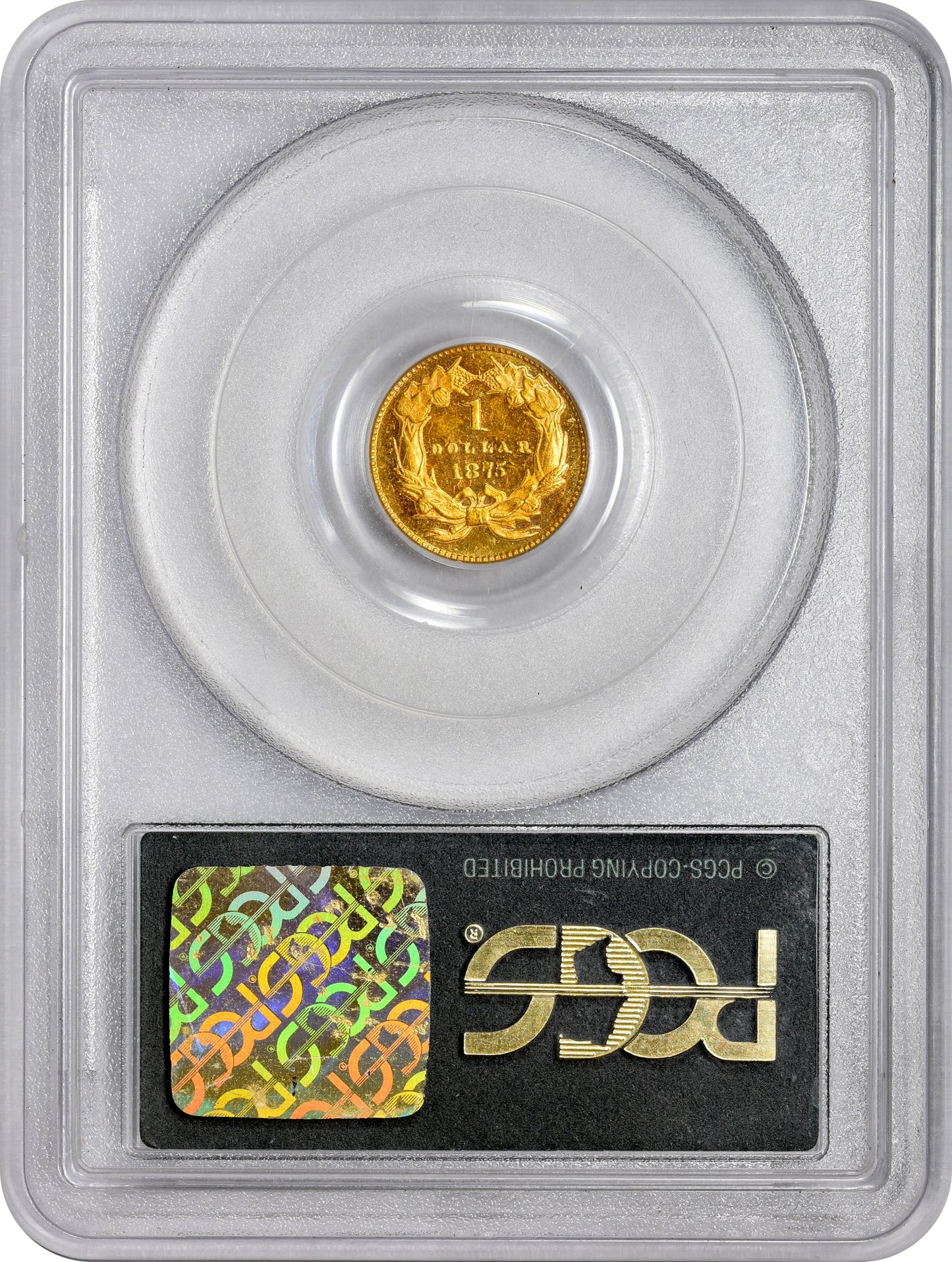 1875 G$1 MS60 OGH PCGS GOLD CAC REVERSE HOLDER