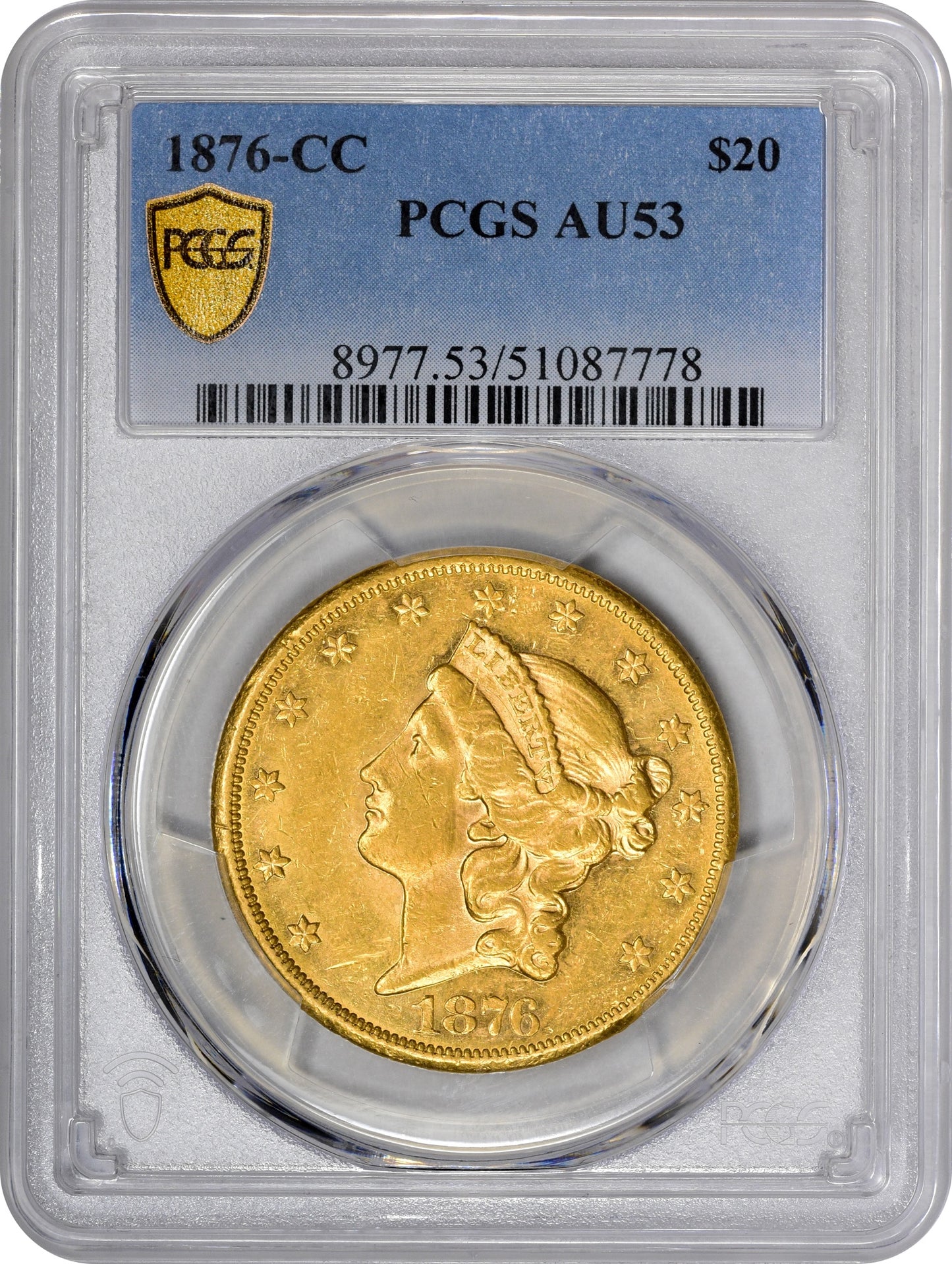 1876-CC $20 AU53 PCGS HOLDER