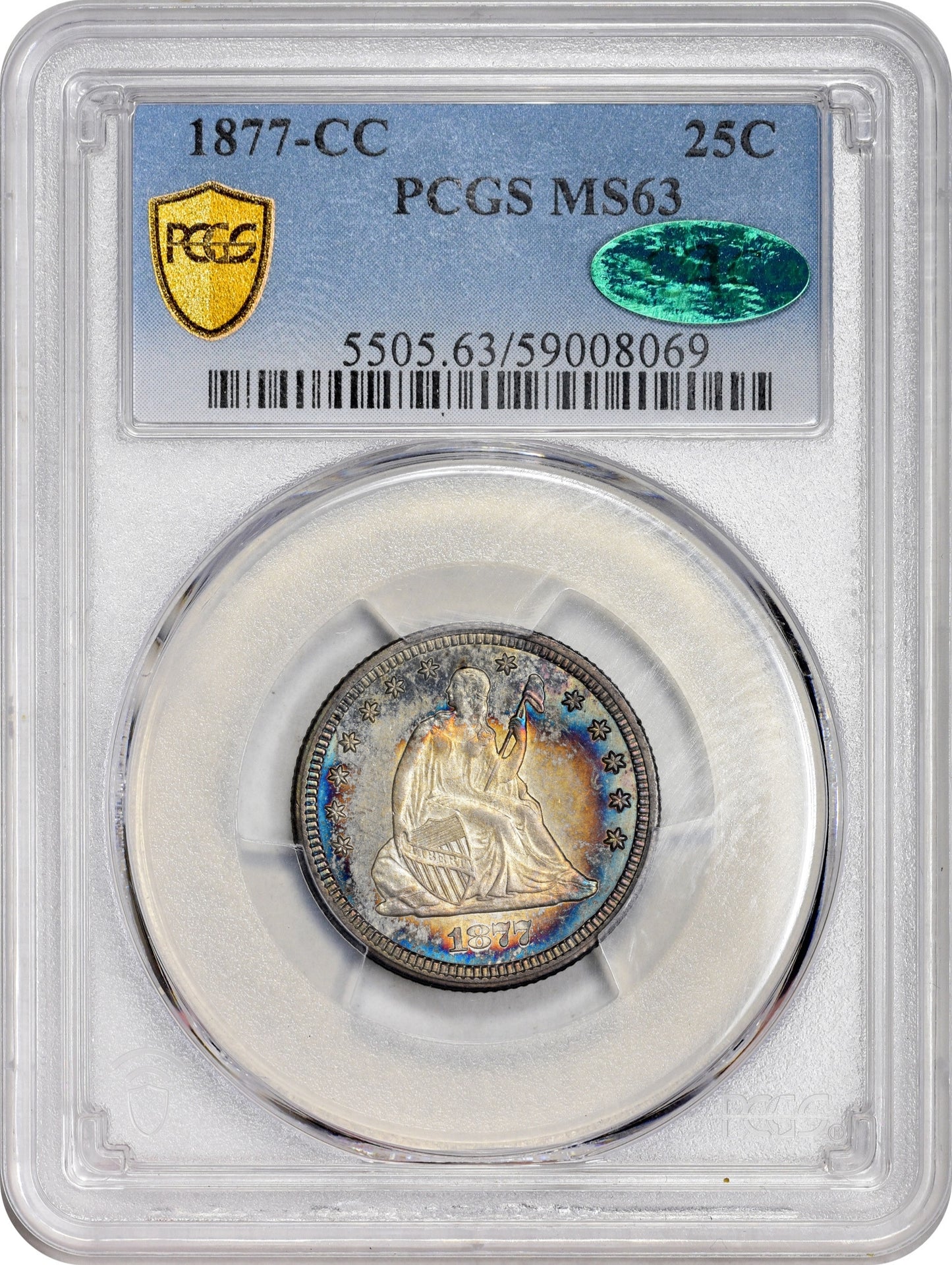 1877-CC 25C MS63 PCGS CAC