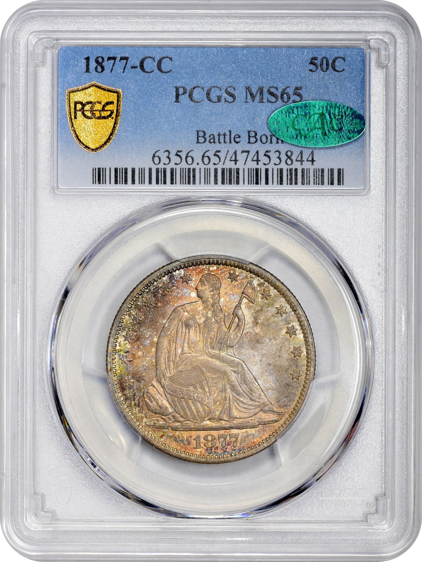 1877-CC 50C MS65 PCGS CAC EX BATTLE BORN HOLDER