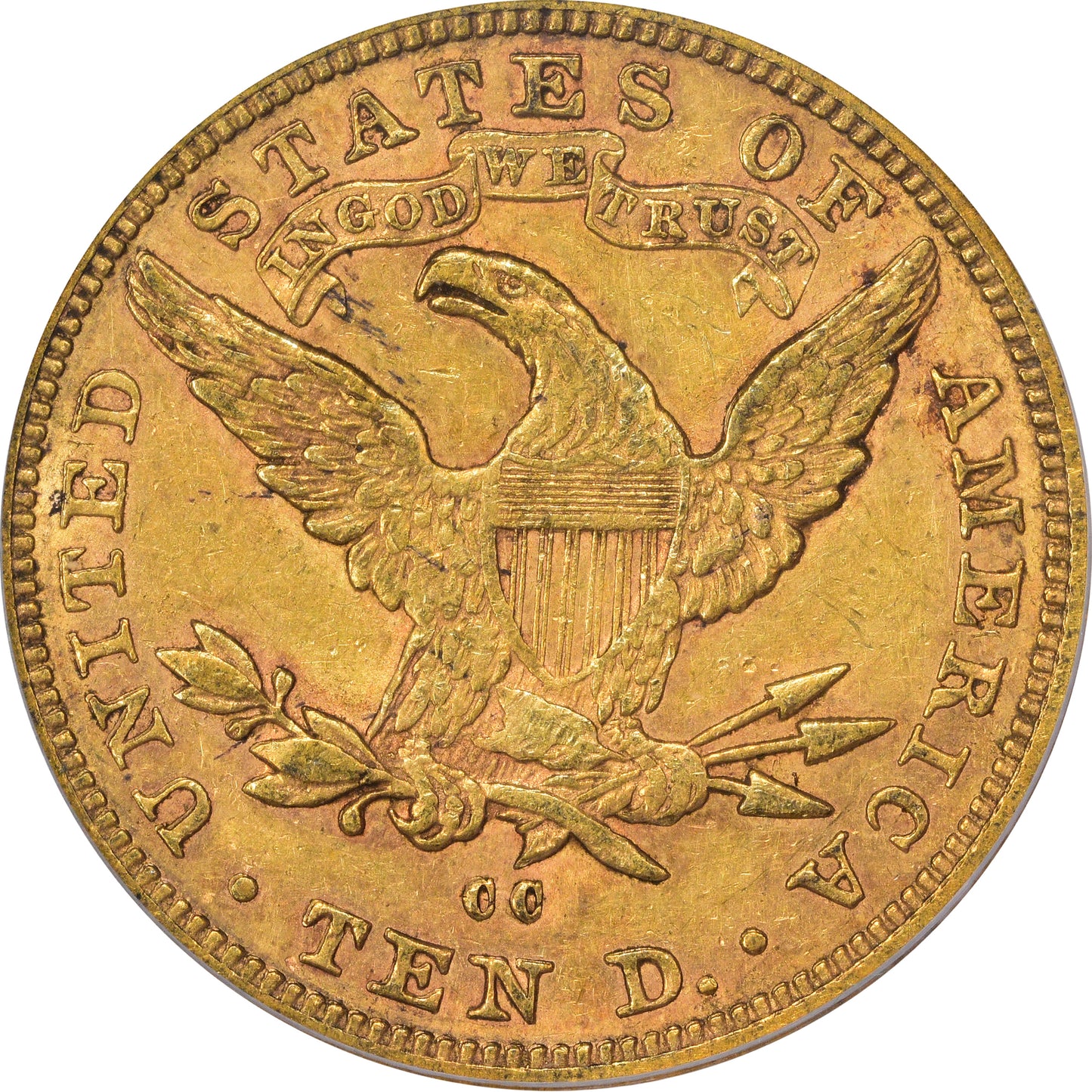 1883-CC $10 AU50 OGH PCGS GOLD CAC REVERSE