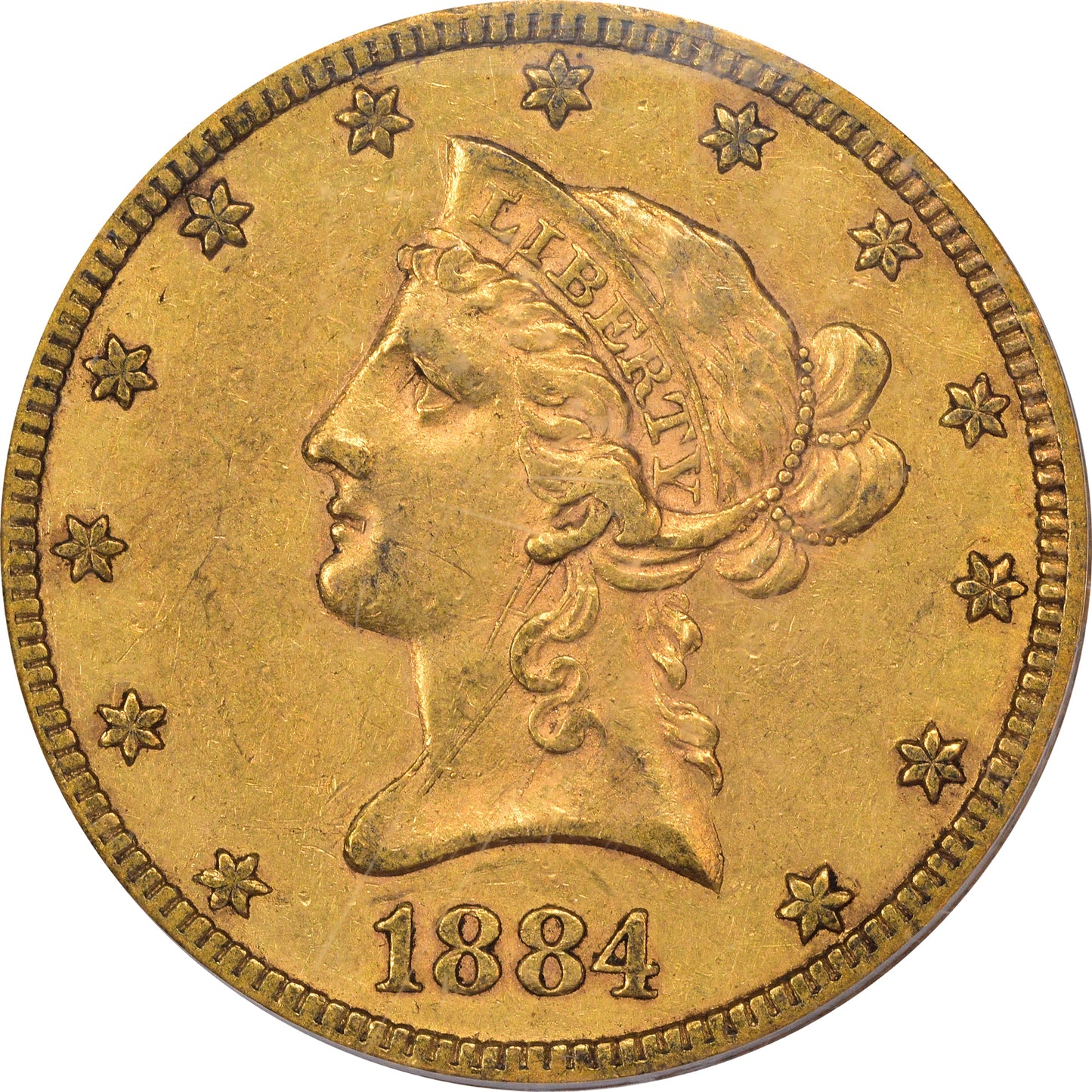 1884-CC $10 AU50 OGH PCGS GOLD CAC