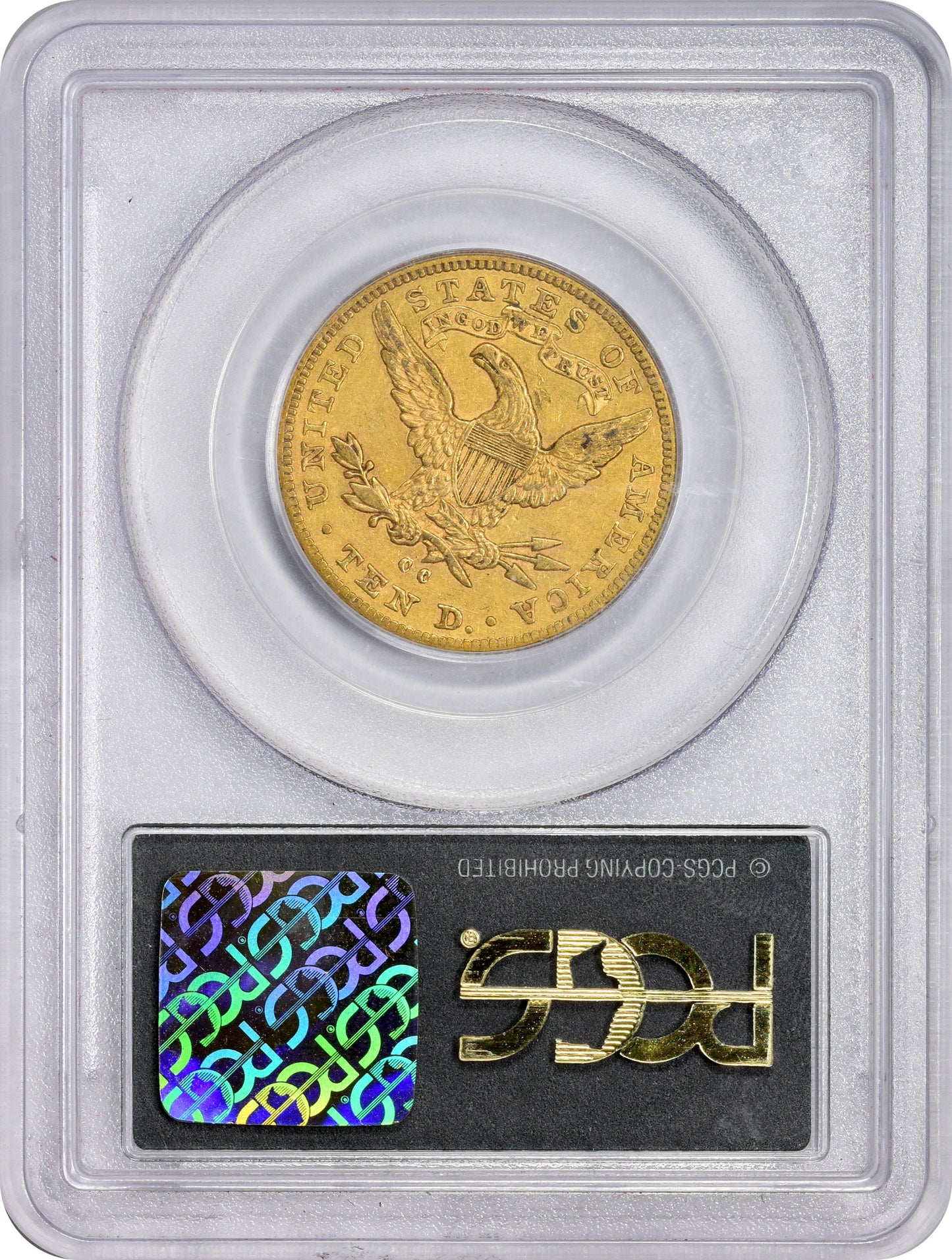 1884-CC $10 AU50 OGH PCGS GOLD CAC REVERSE HOLDER