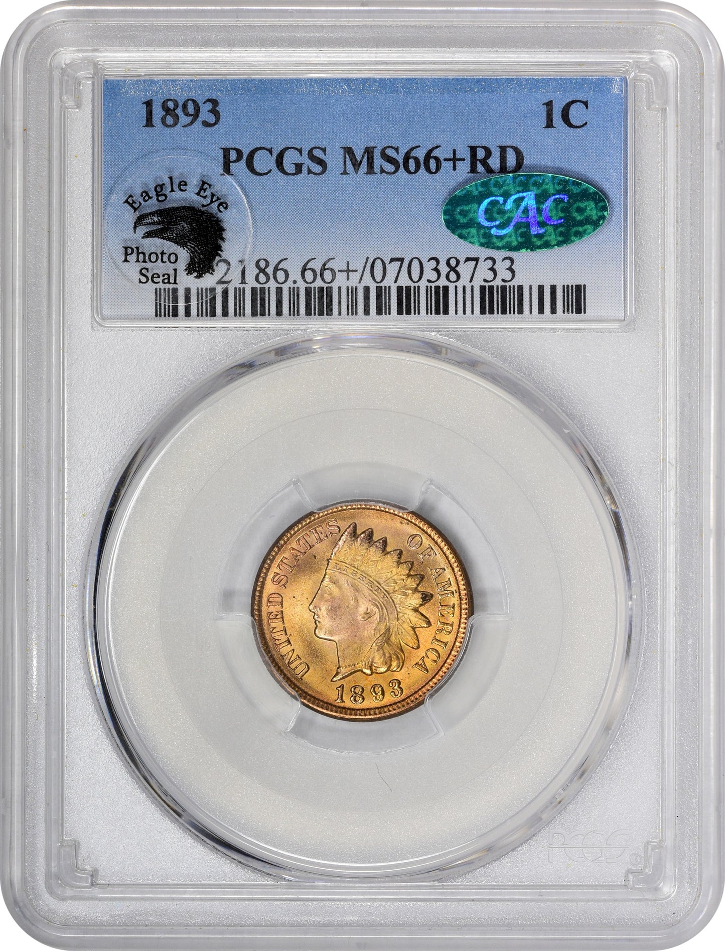 1893 1C MS66+ RD PCGS CAC EEPS HOLDER WITH GREEN CAC STICKER