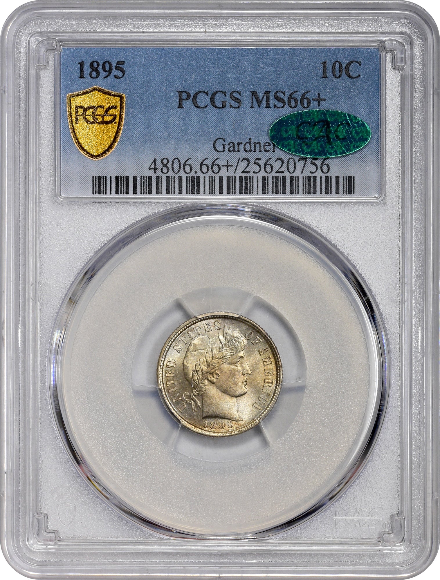 1895 10C MS66+ PCGS CAC EX GARDNER