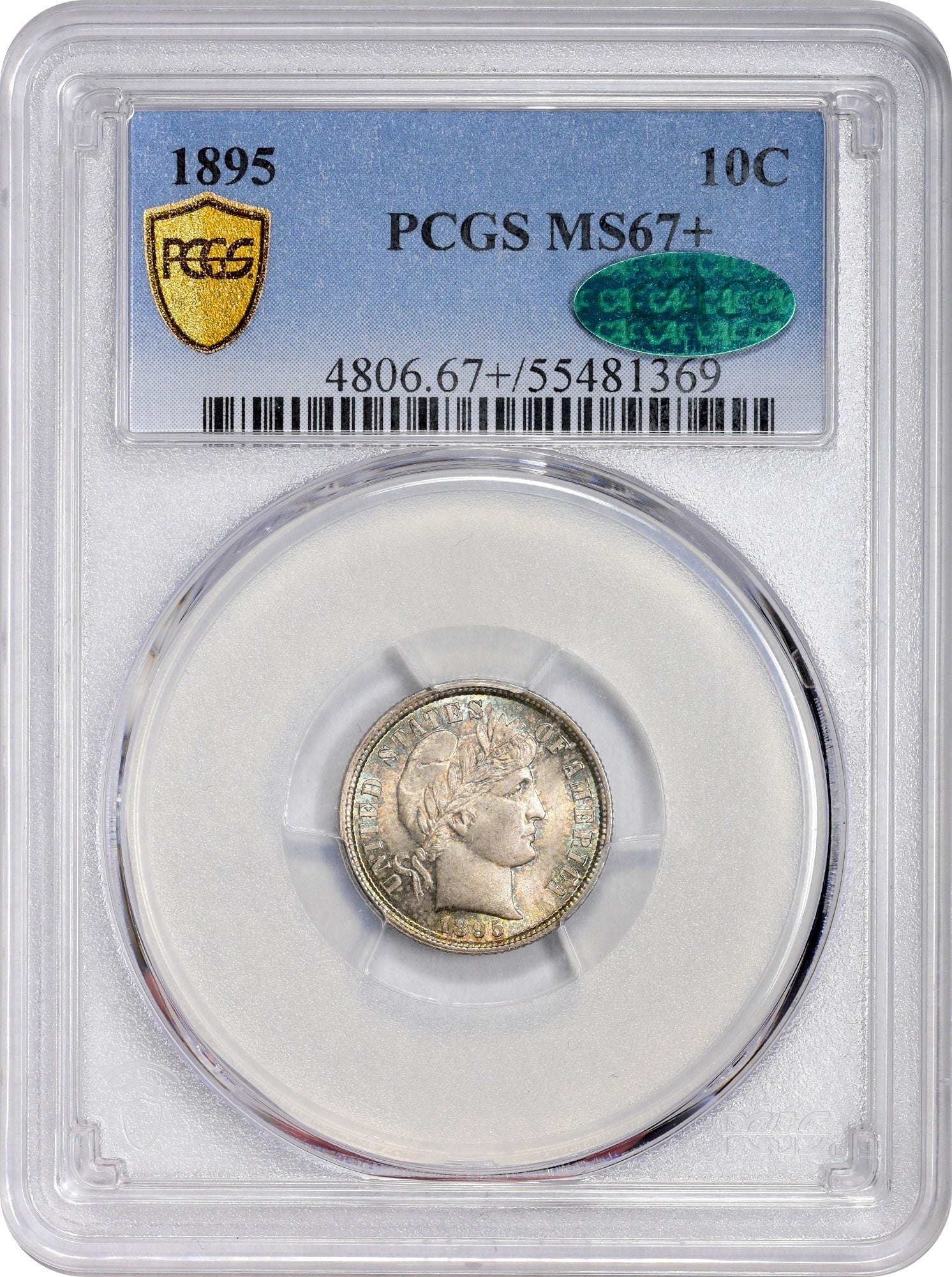 1895 10C MS67 + PCGS CAC 10C