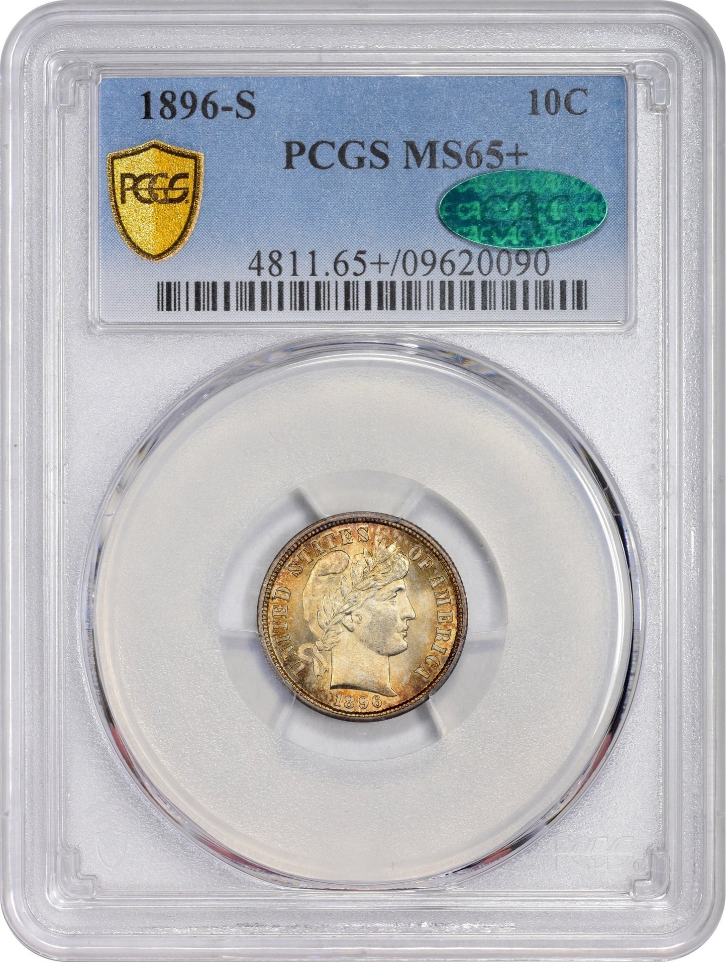 1896-S 10C MS65+ PCGS CAC