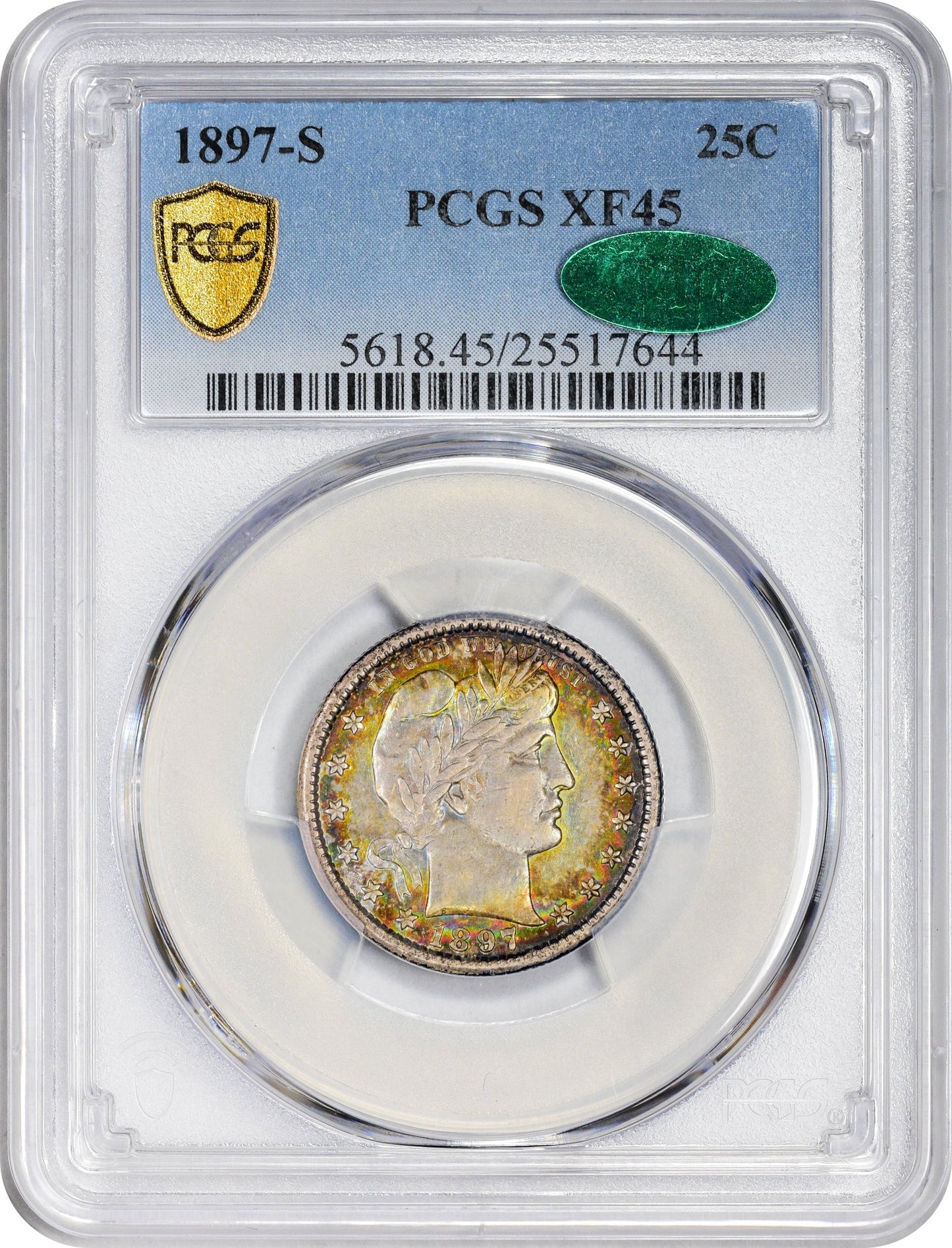 1897-S 25C XF45 PCGS CAC HOLDER WITH CAC STICKER