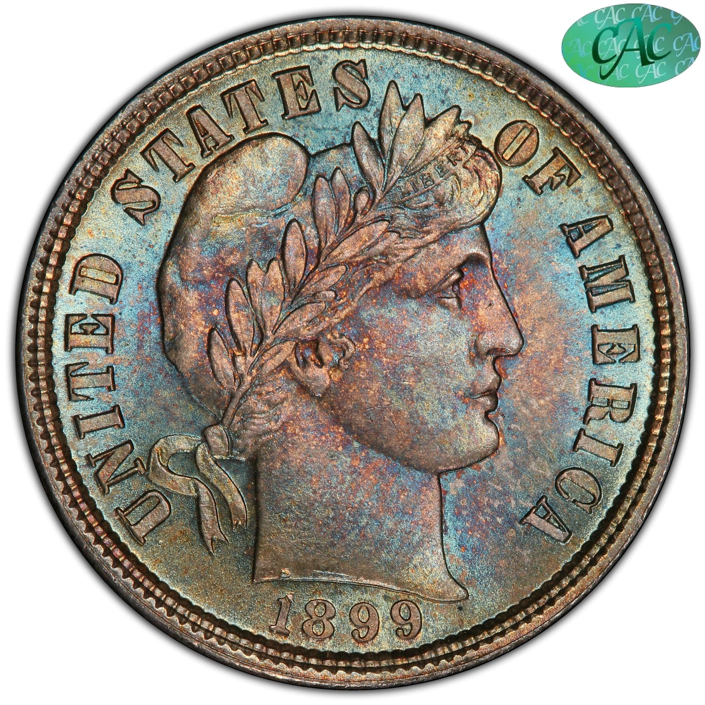 1899 10C MS67 + PCGS CAC EX POGUE 10C