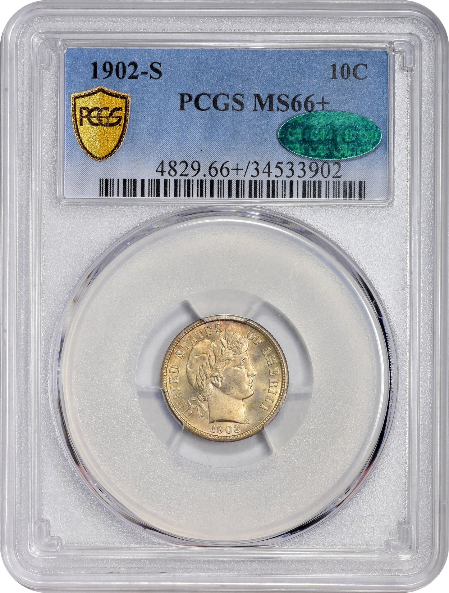 1902-S 10C MS66 + PCGS CAC 10C