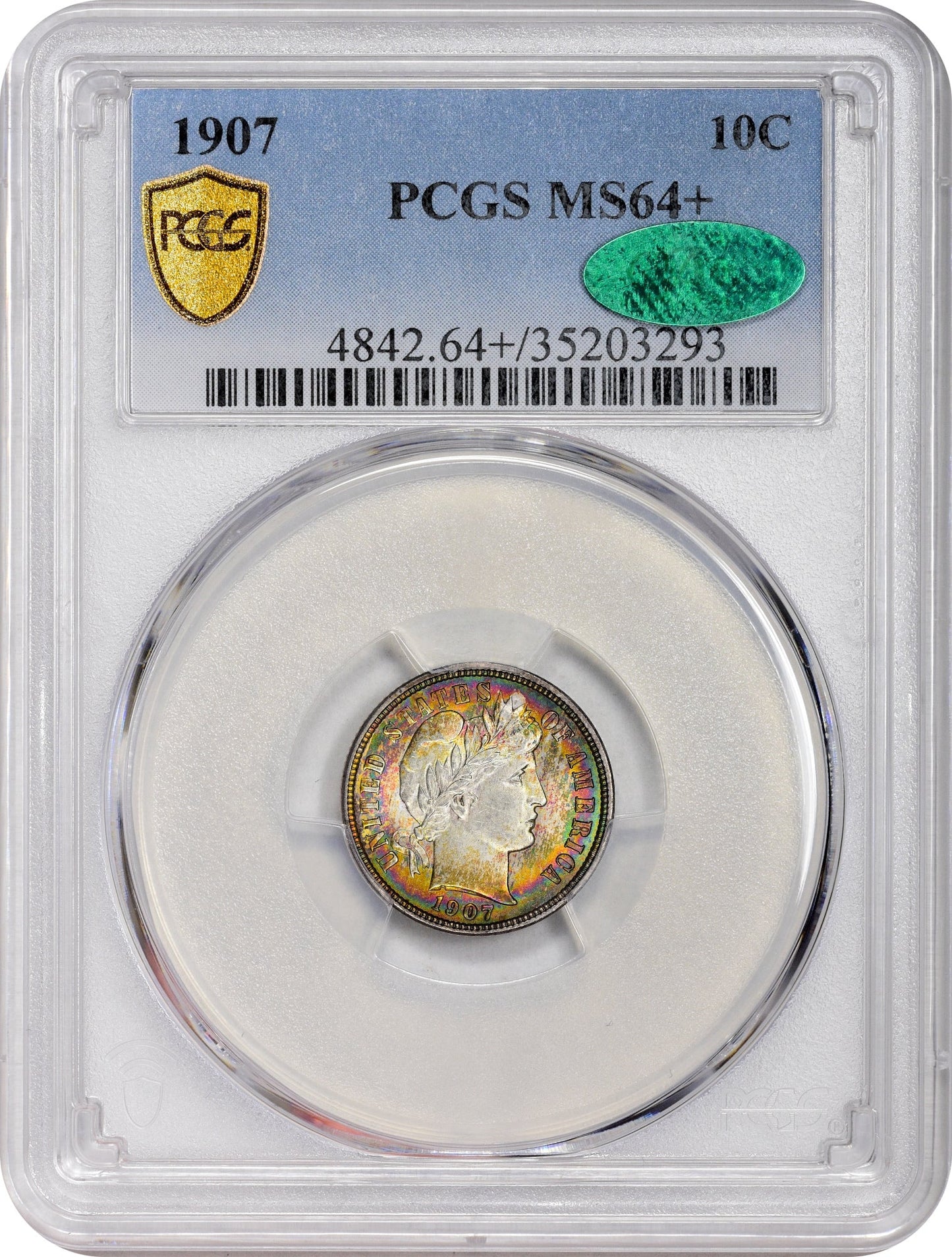 1907 10C Ms64 + Pcgs Cac