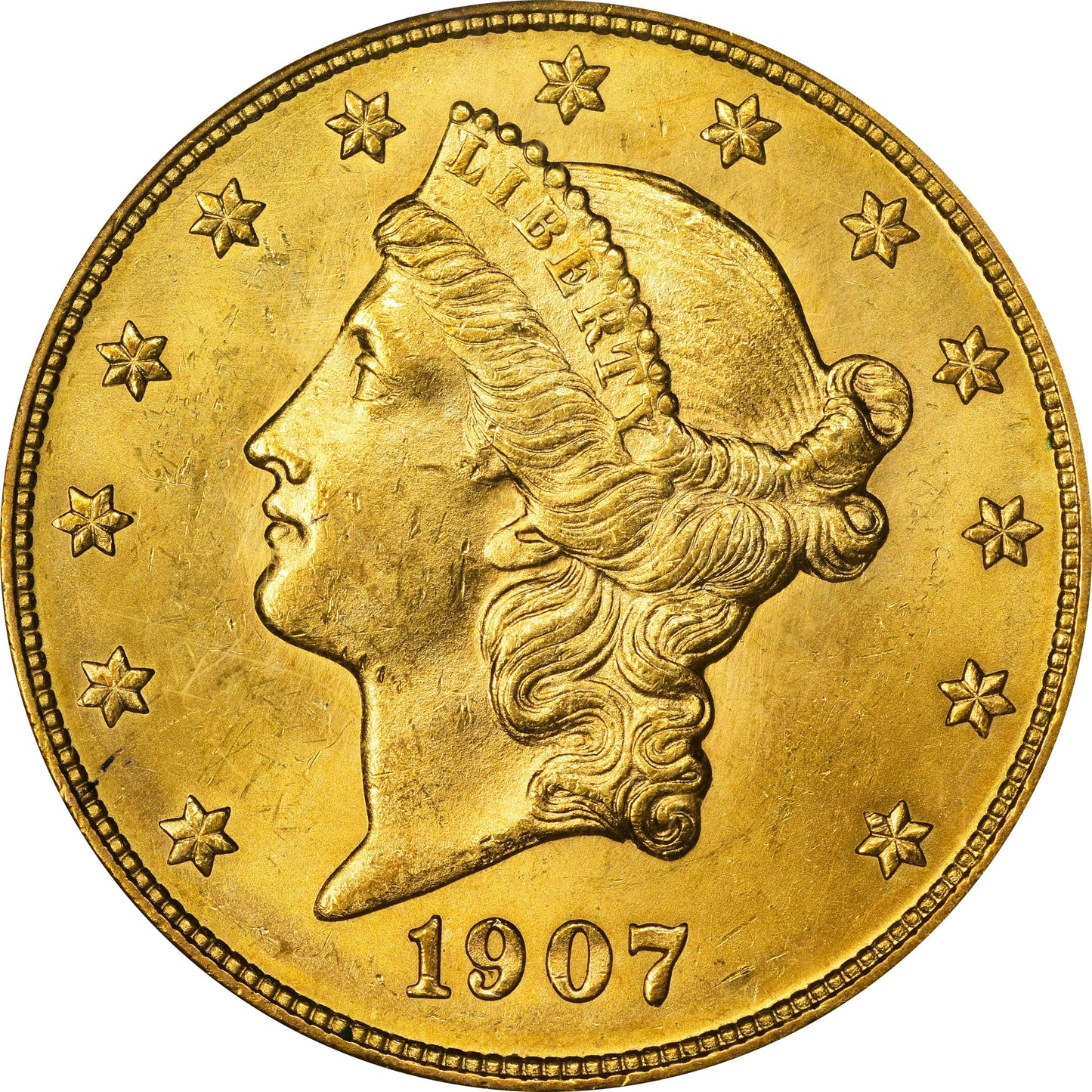 1907-D $20 MS62 OGH PCGS GOLD CAC
