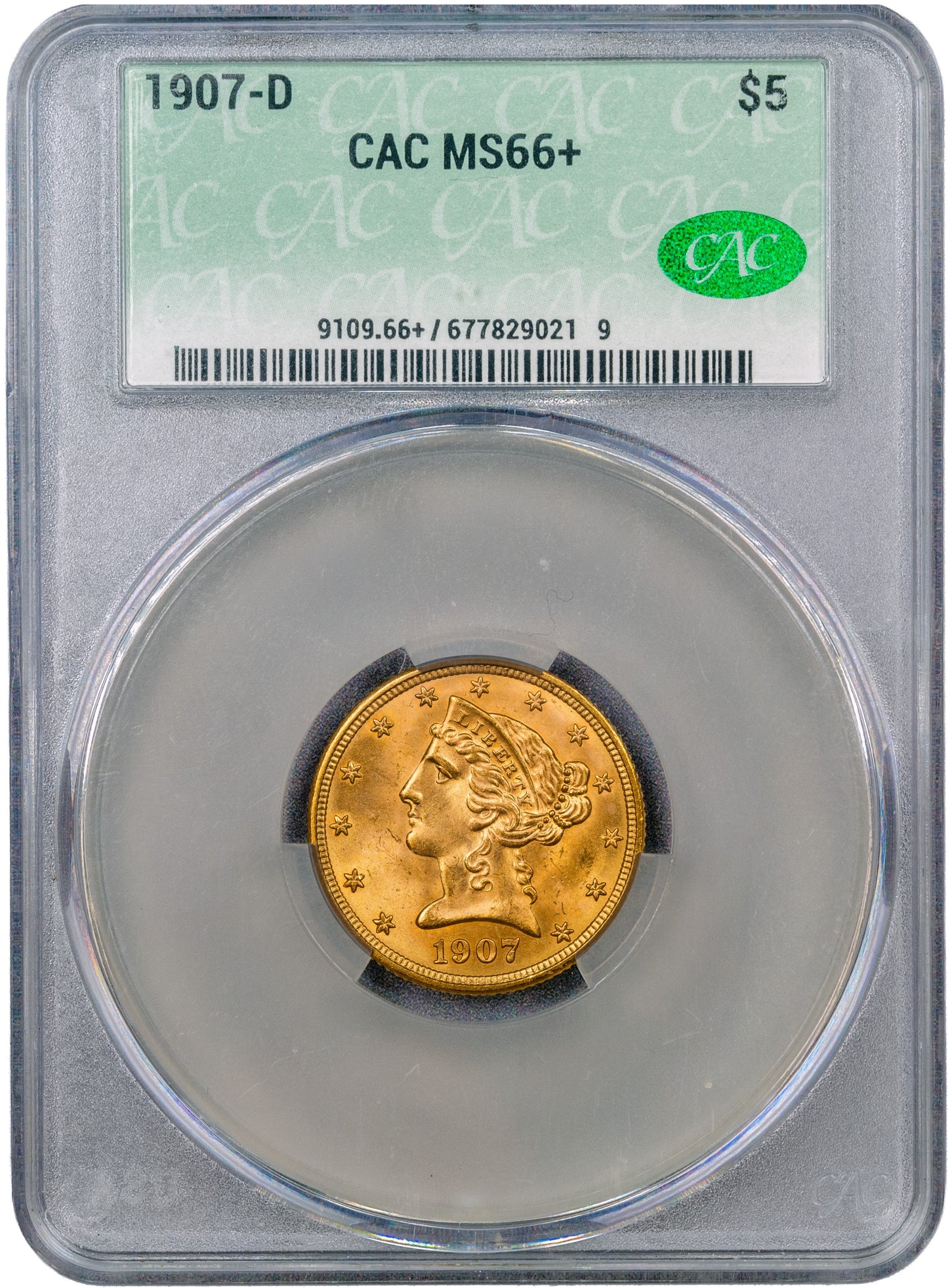 1907-D $5 MS66+ CACG HOLDER