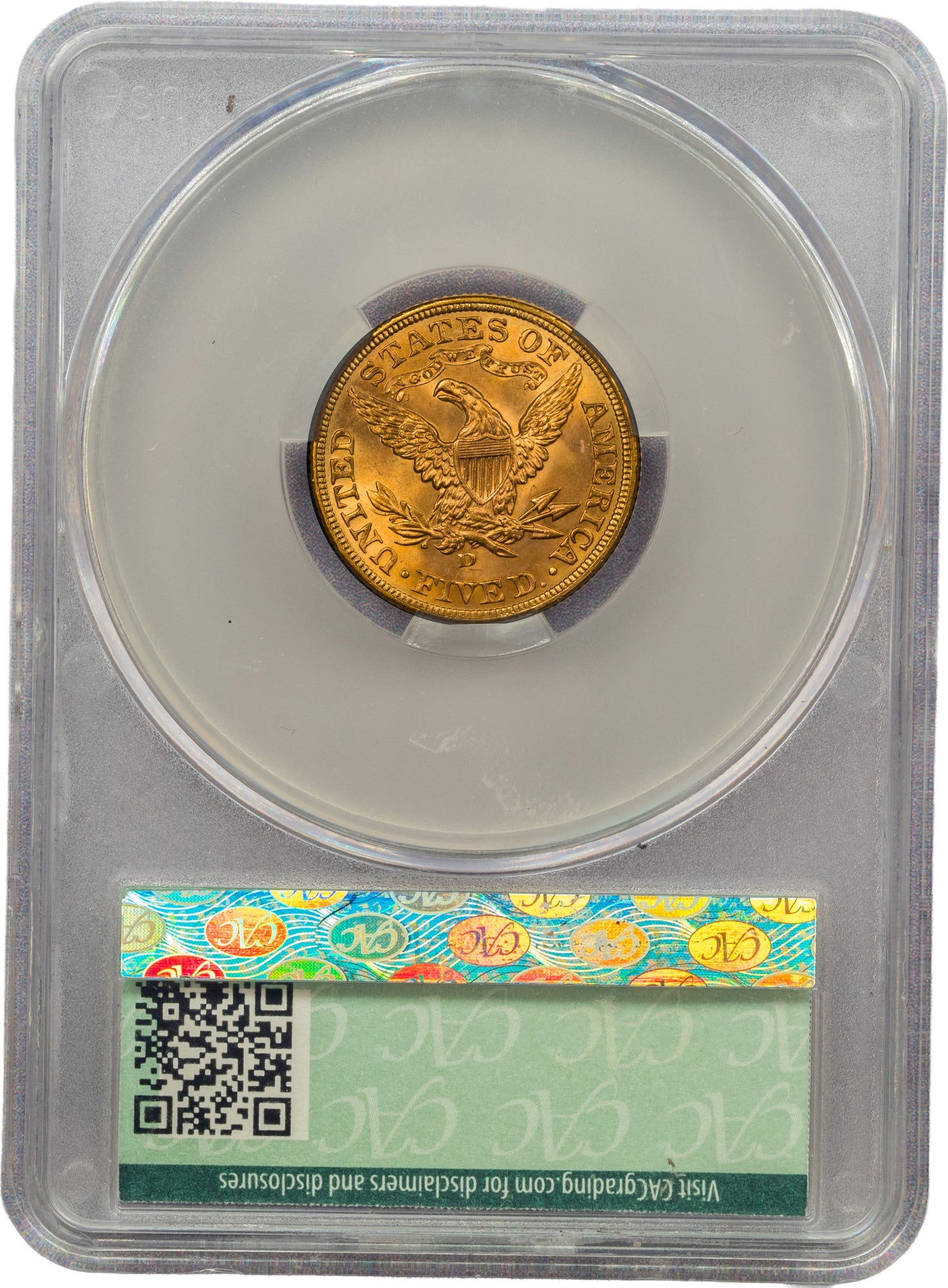 1907-D $5 MS66+ CACG REVERSE HOLDER
