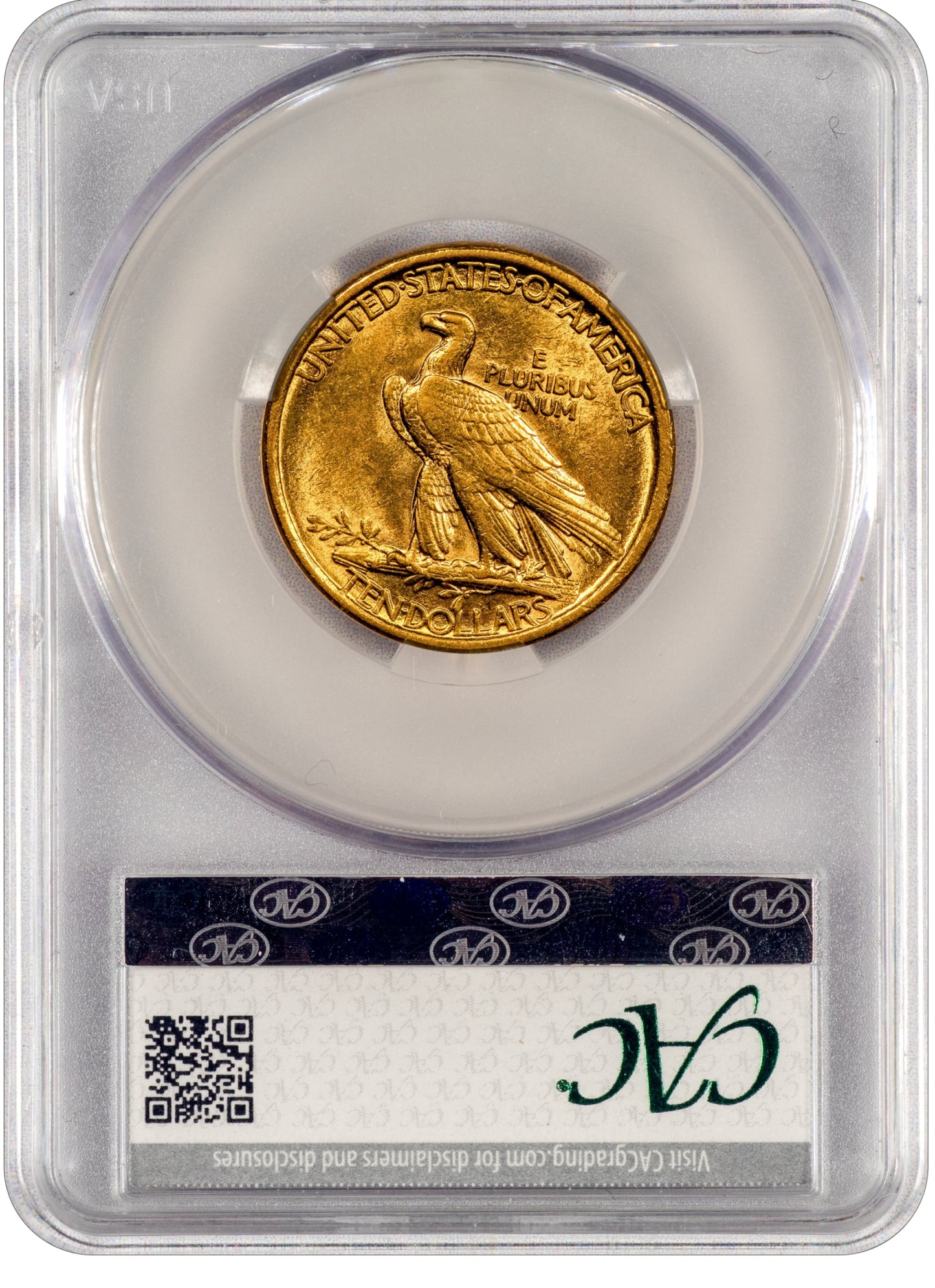 1907 $10 INDIAN NO MOTTO AU58 CACG REVERSE HOLDER