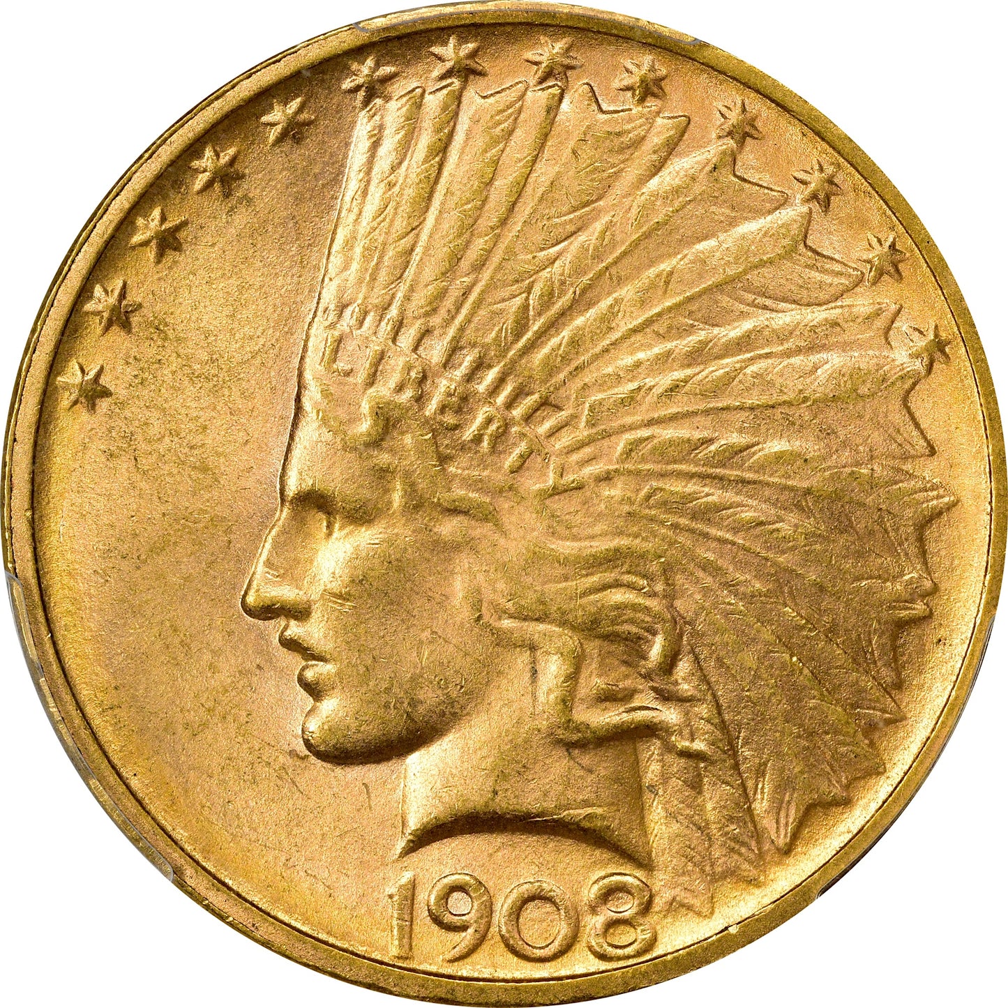1908-D $10 NO MOTTO MS63 PCGS CAC