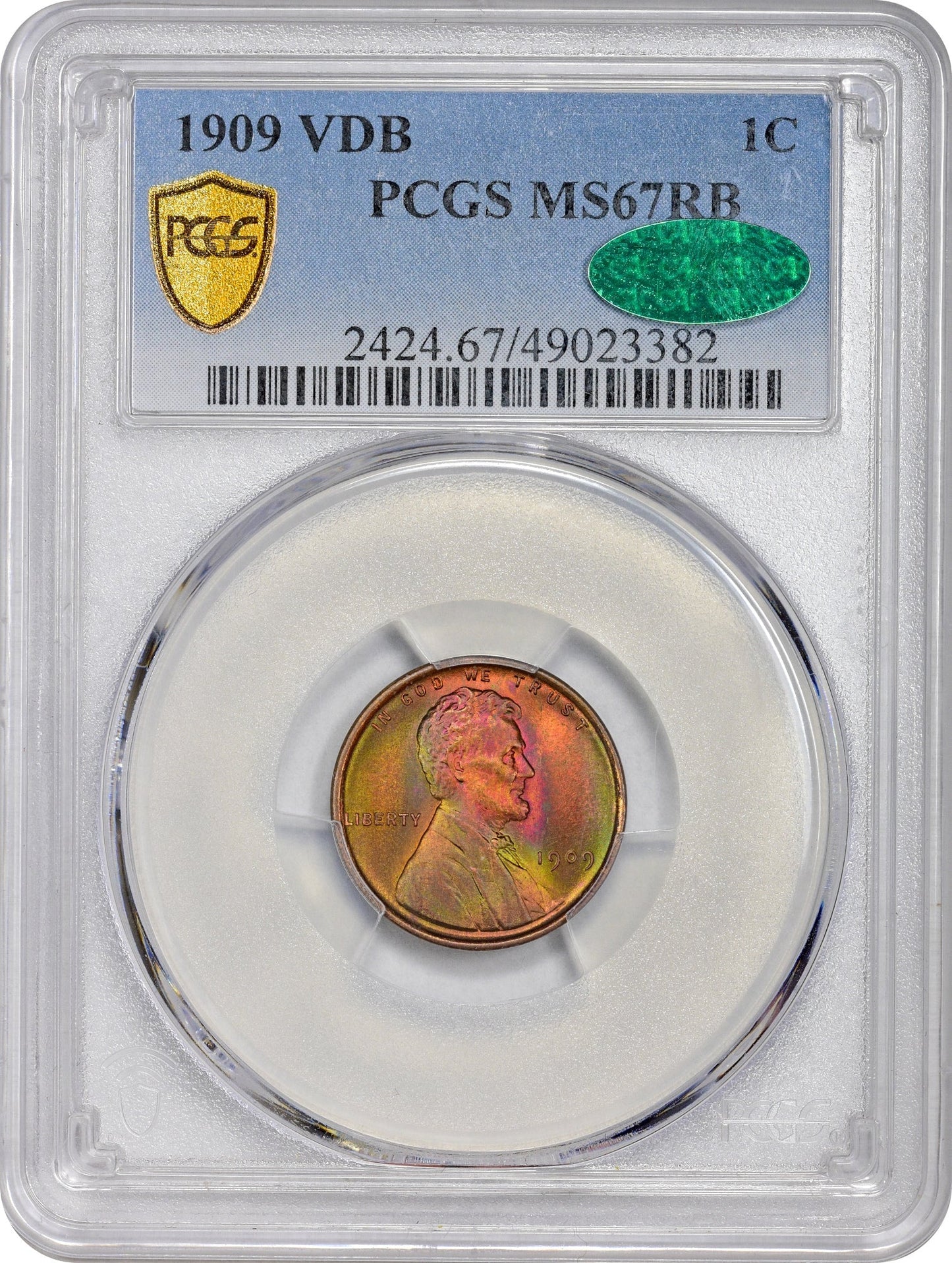 1909 VDB 1C MS67 RB PCGS CAC HOLDER WITH CAC STICKER
