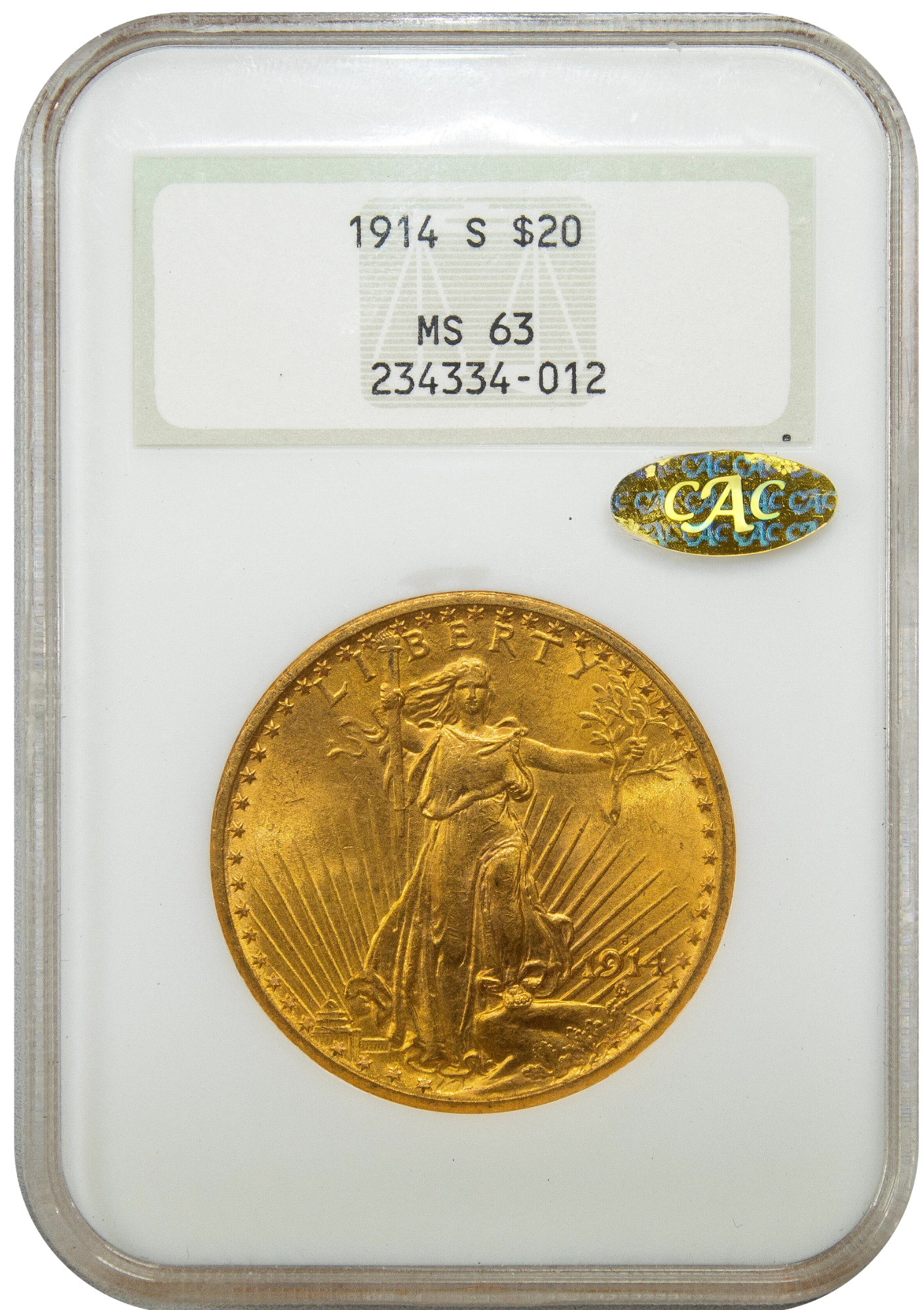 1914-S $20 MS63 OH NGC GOLD CAC – Paradime Coins
