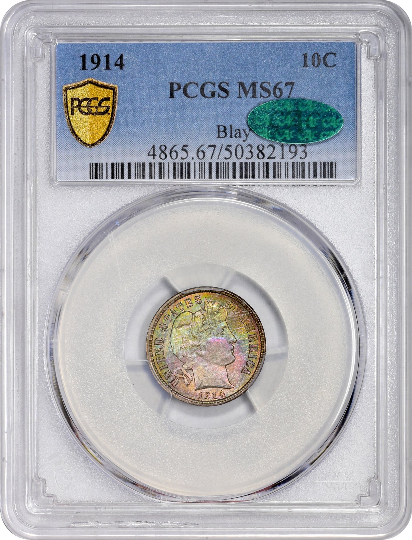 1914 10C MS67 PCGS CAC EX BLAY