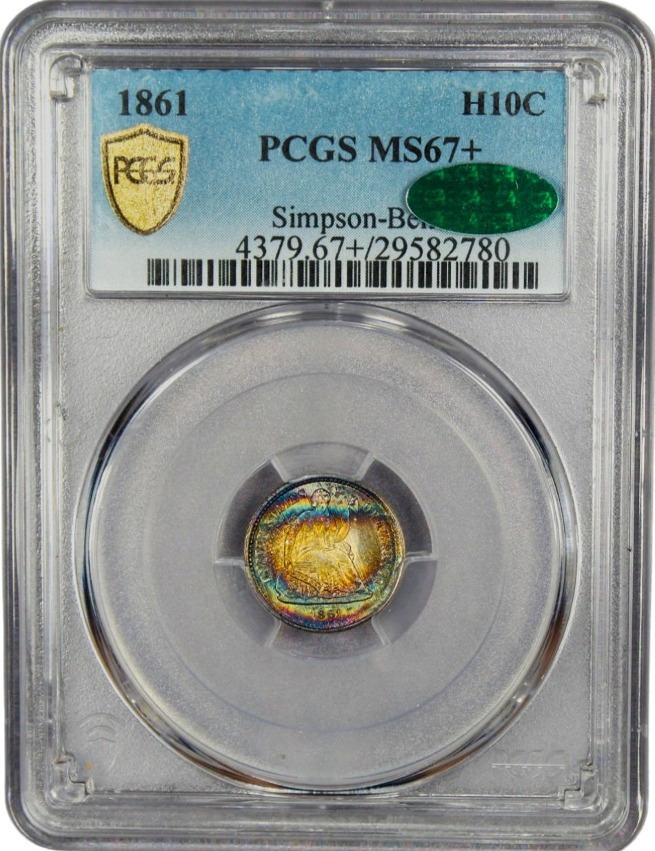 1861 H10C MS67+ PCGS CAC EX SIMPSON-BENDER