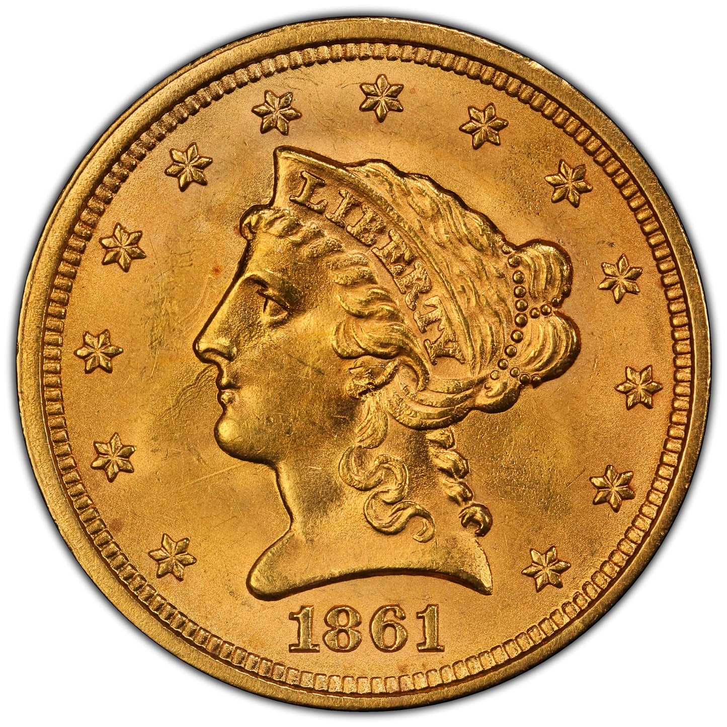 1861 $2.5 OLD REVERSE MS65 PCGS CAC