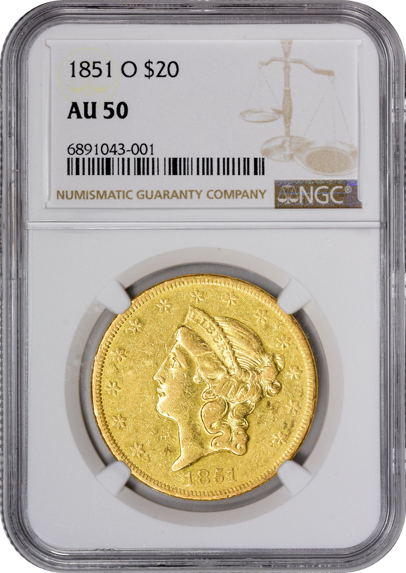 1851-O $20 AU50 NGC