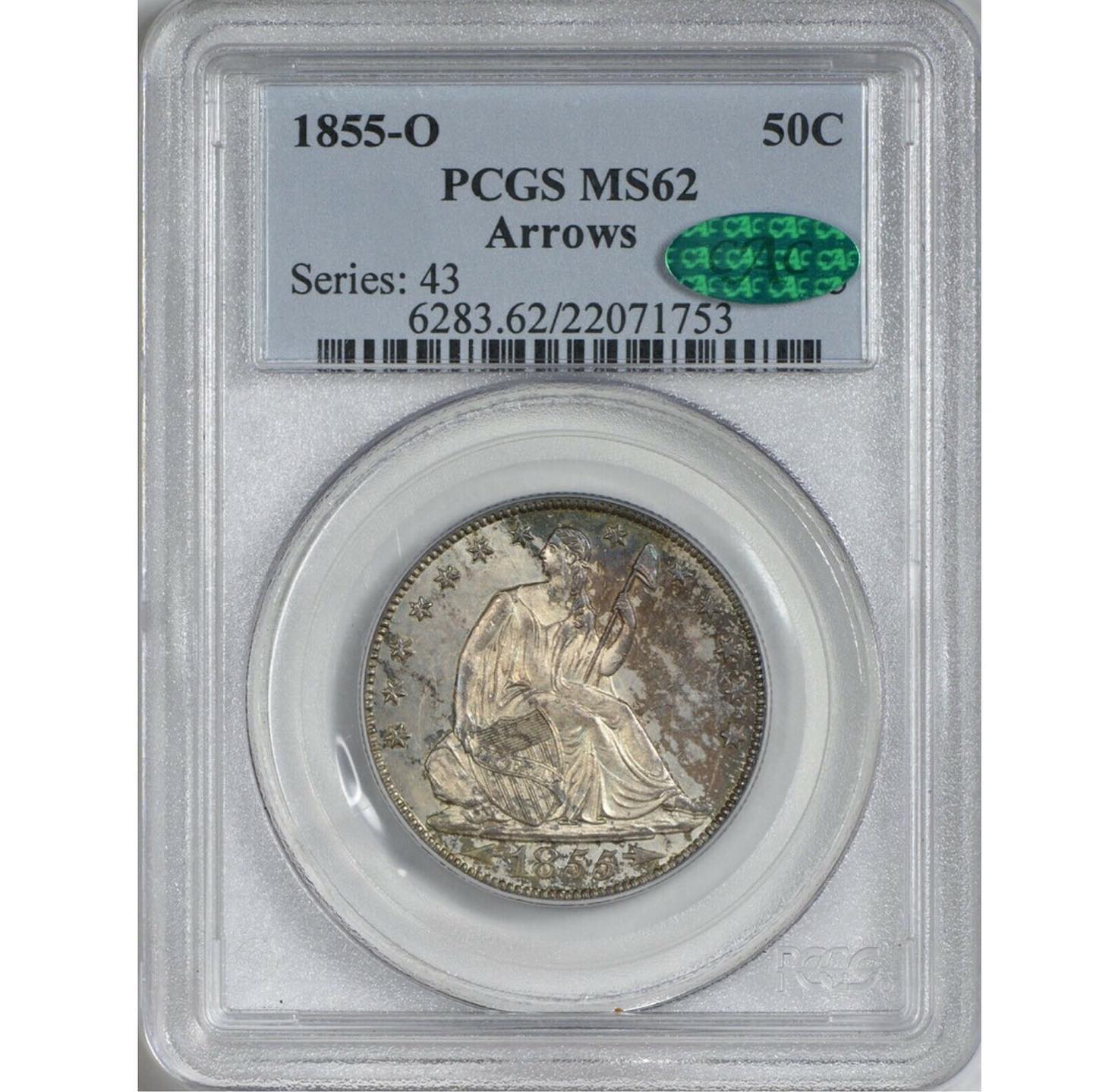 1855-O 50C ARROWS MS62 PCGS CAC