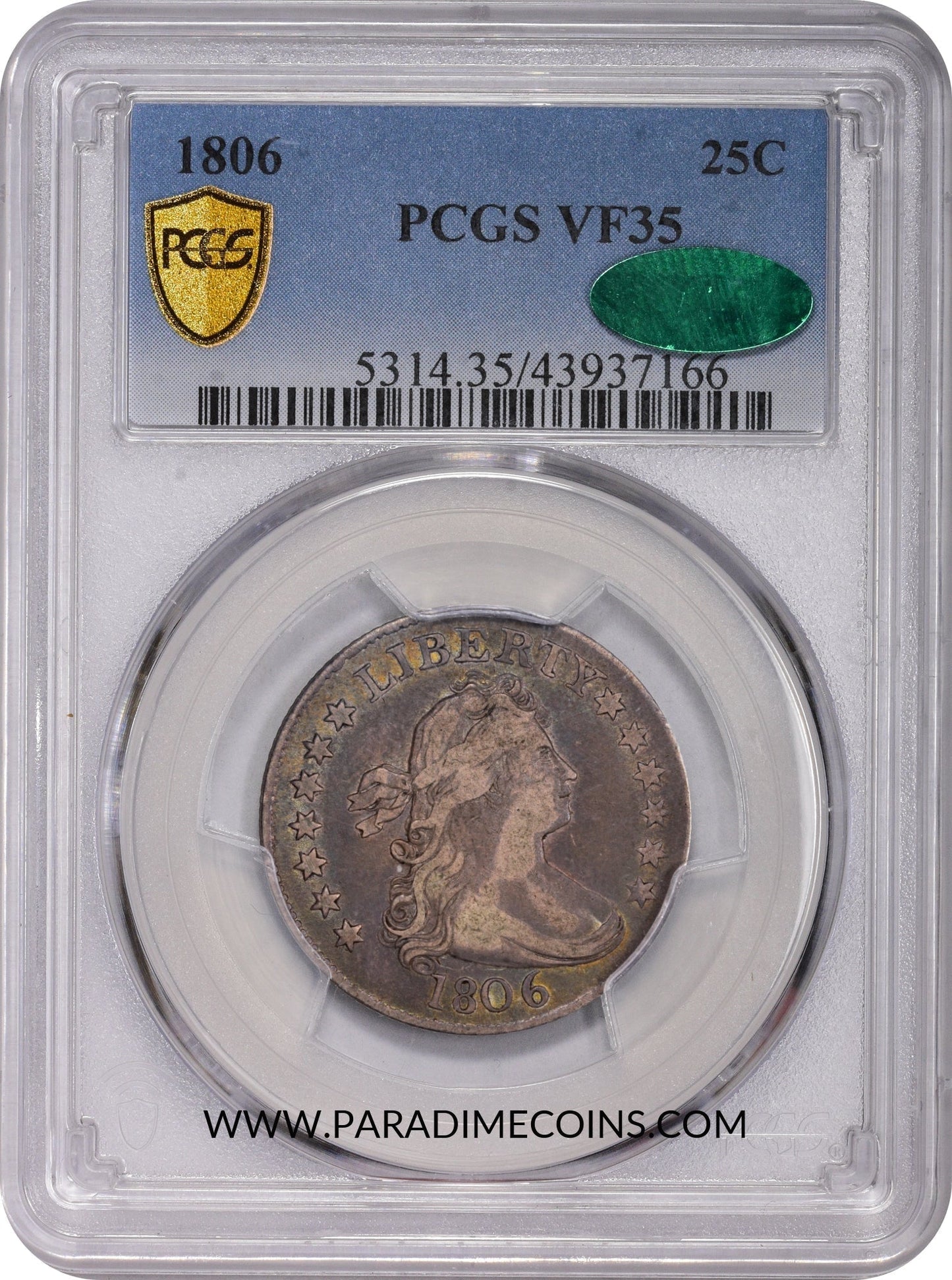 1806 25C VF35 PCGS CAC - Paradime Coins | PCGS NGC CACG CAC Rare US Numismatic Coins For Sale