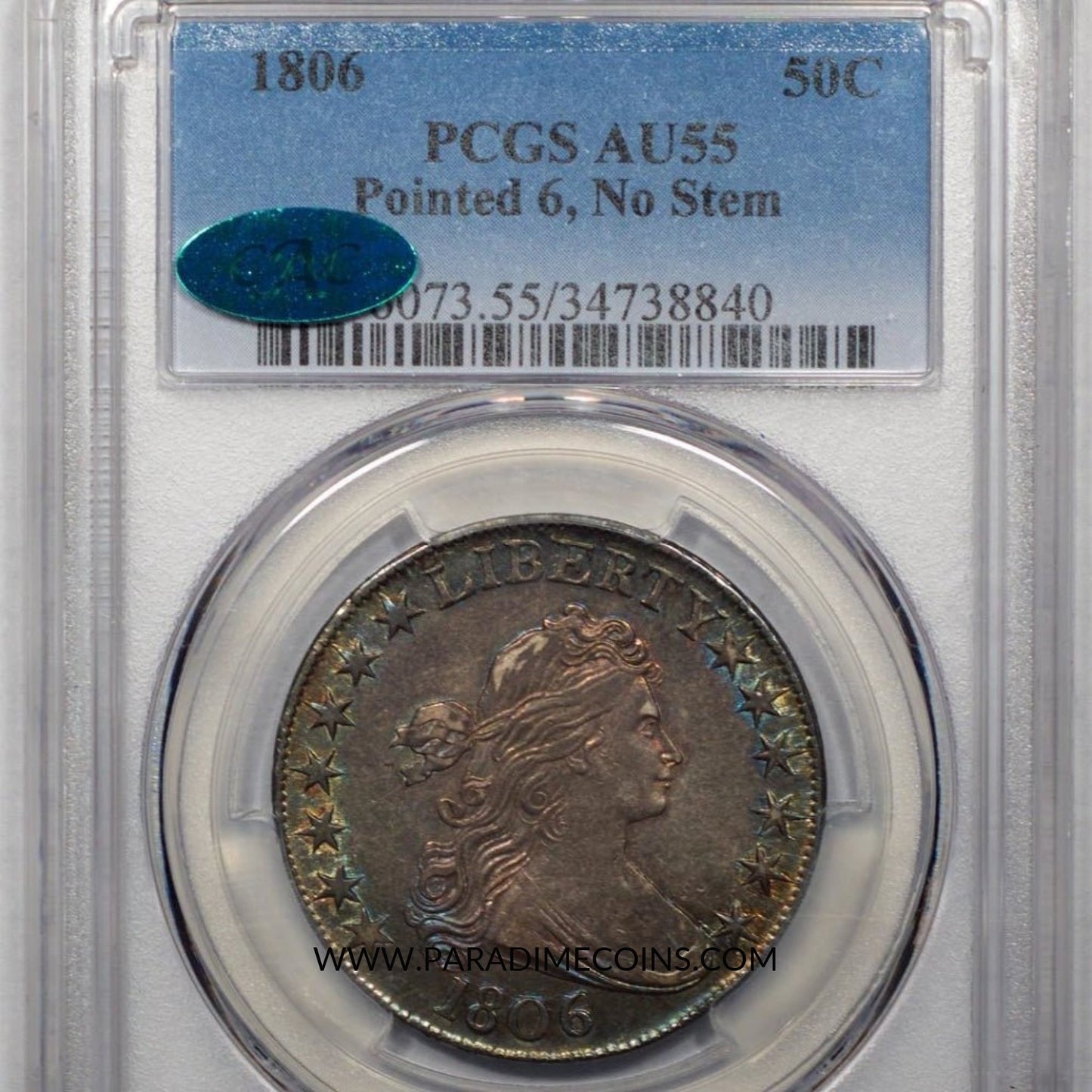 1806 50C Pointed 6 No Stem AU55 PCGS CAC - Paradime Coins | PCGS NGC CACG CAC Rare US Numismatic Coins For Sale