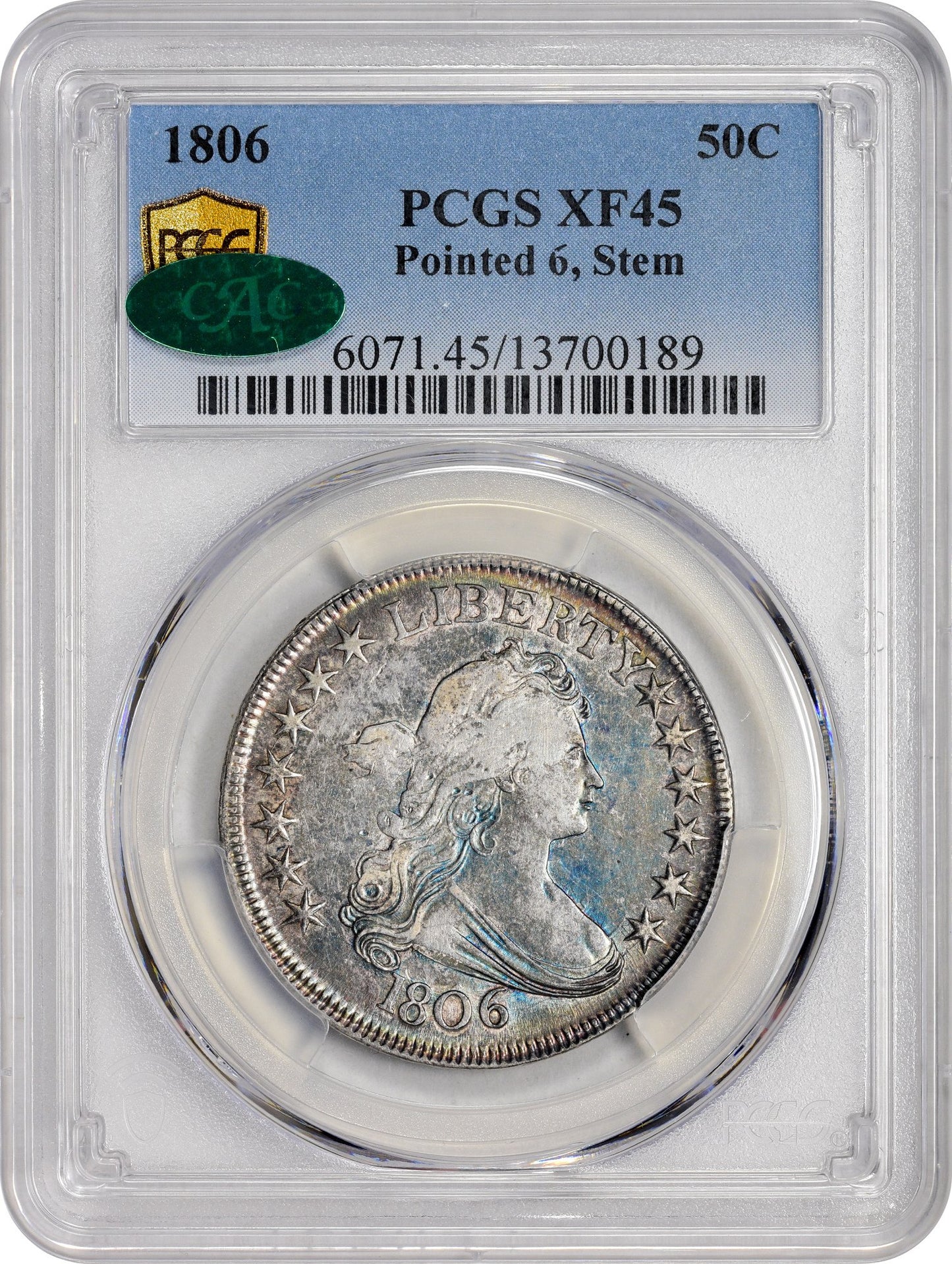 1806 50C POINTED 6 STEM XF45 PCGS CAC - Paradime Coins | PCGS NGC CACG CAC Rare US Numismatic Coins For Sale