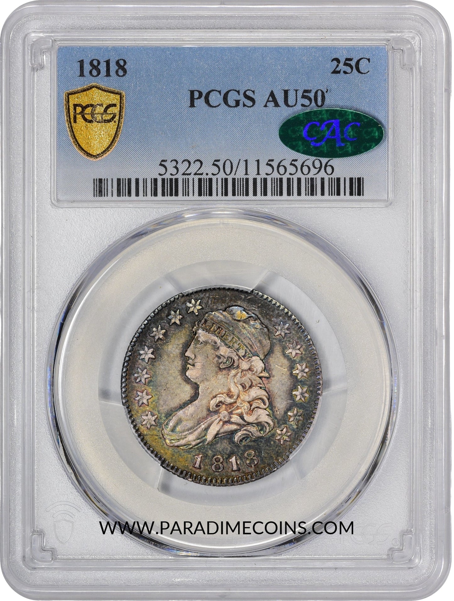 1818 25C AU50 PCGS CAC - Paradime Coins | PCGS NGC CACG CAC Rare US Numismatic Coins For Sale