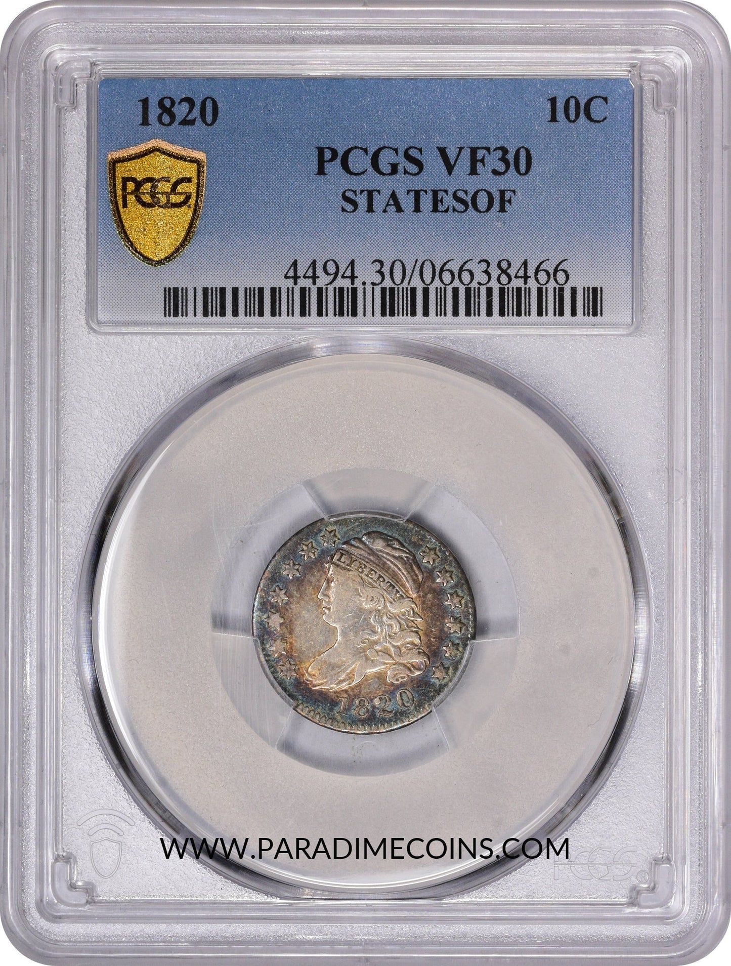 1820 10C STATESOF VF30 PCGS - Paradime Coins | PCGS NGC CACG CAC Rare US Numismatic Coins For Sale
