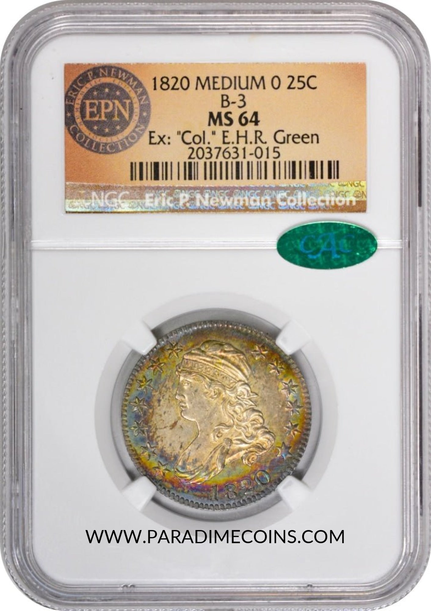 1820 25C MEDIUM 0 MS64 NGC CAC - Paradime Coins | PCGS NGC CACG CAC Rare US Numismatic Coins For Sale