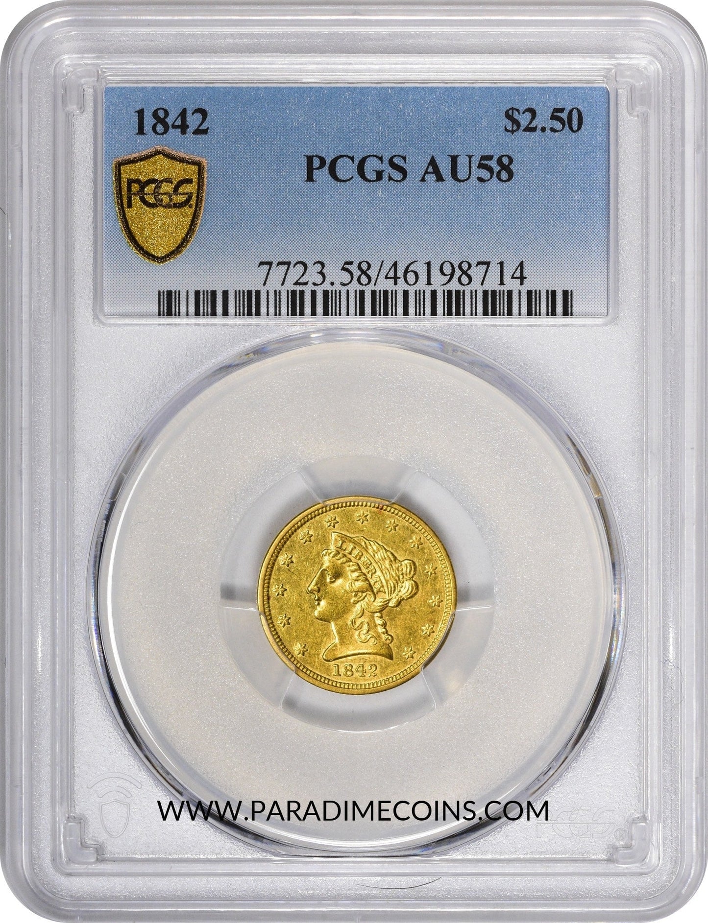 1842 $2.5 AU58 PCGS - Paradime Coins | PCGS NGC CACG CAC Rare US Numismatic Coins For Sale