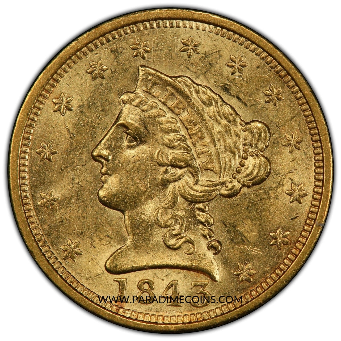 1843 $2.5 MS63 PCGS - Paradime Coins | PCGS NGC CACG CAC Rare US Numismatic Coins For Sale