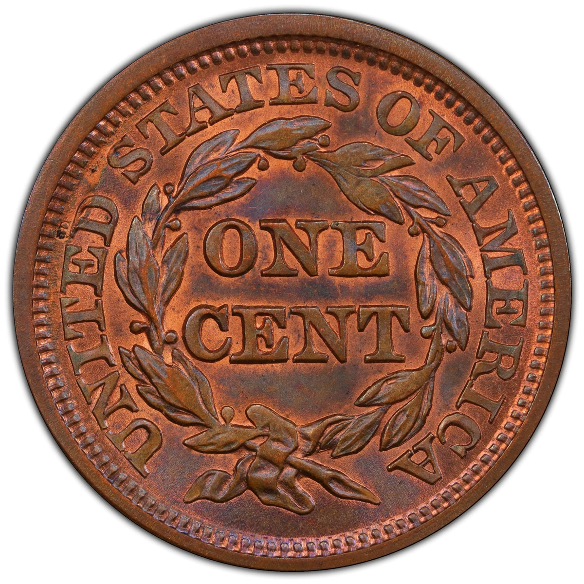 1857 Braided Hair Half Cent NGC MS 64 RB Red Brown C-1 CAC Approved