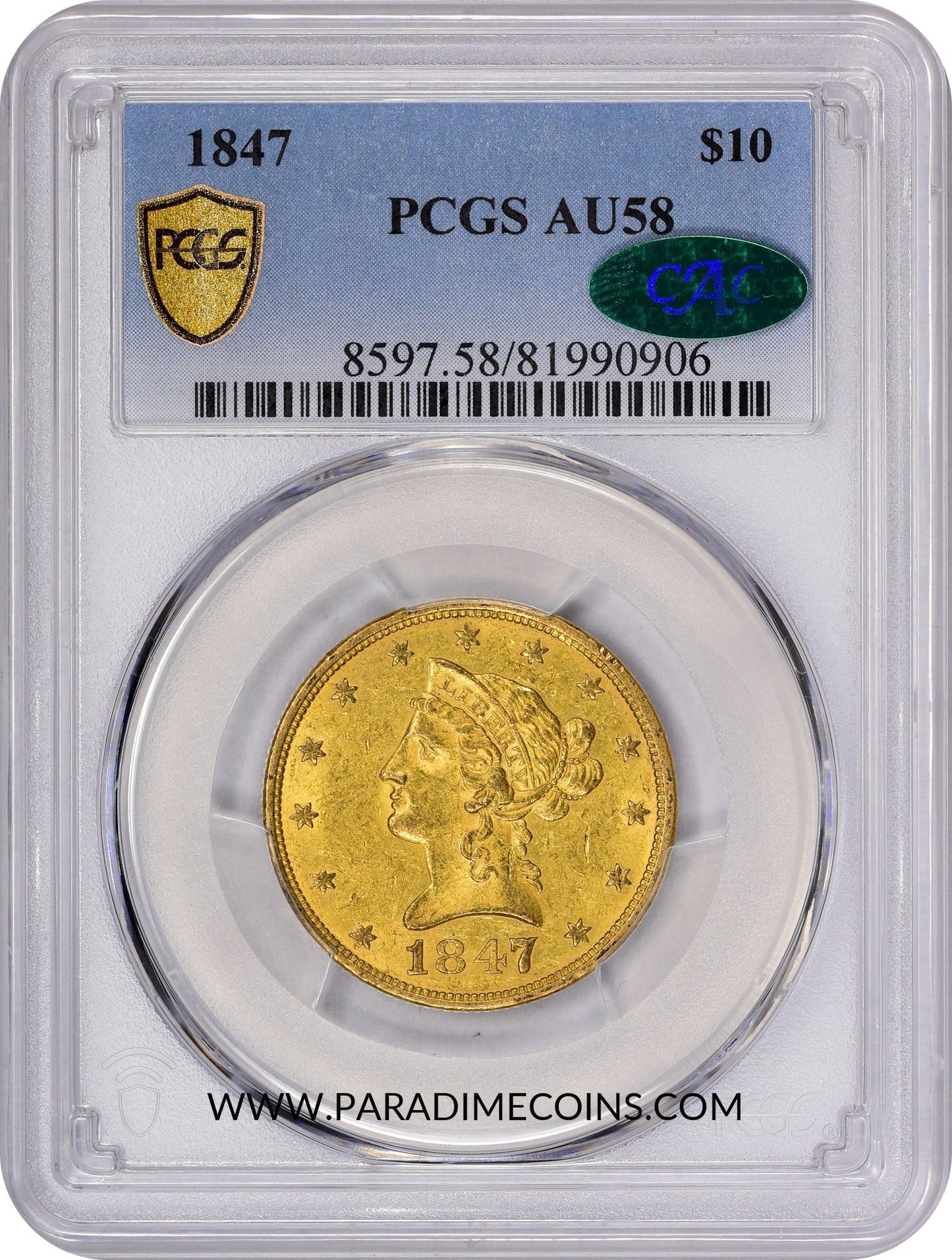 1847 $10 AU58 PCGS CAC - Paradime Coins | PCGS NGC CACG CAC Rare US Numismatic Coins For Sale