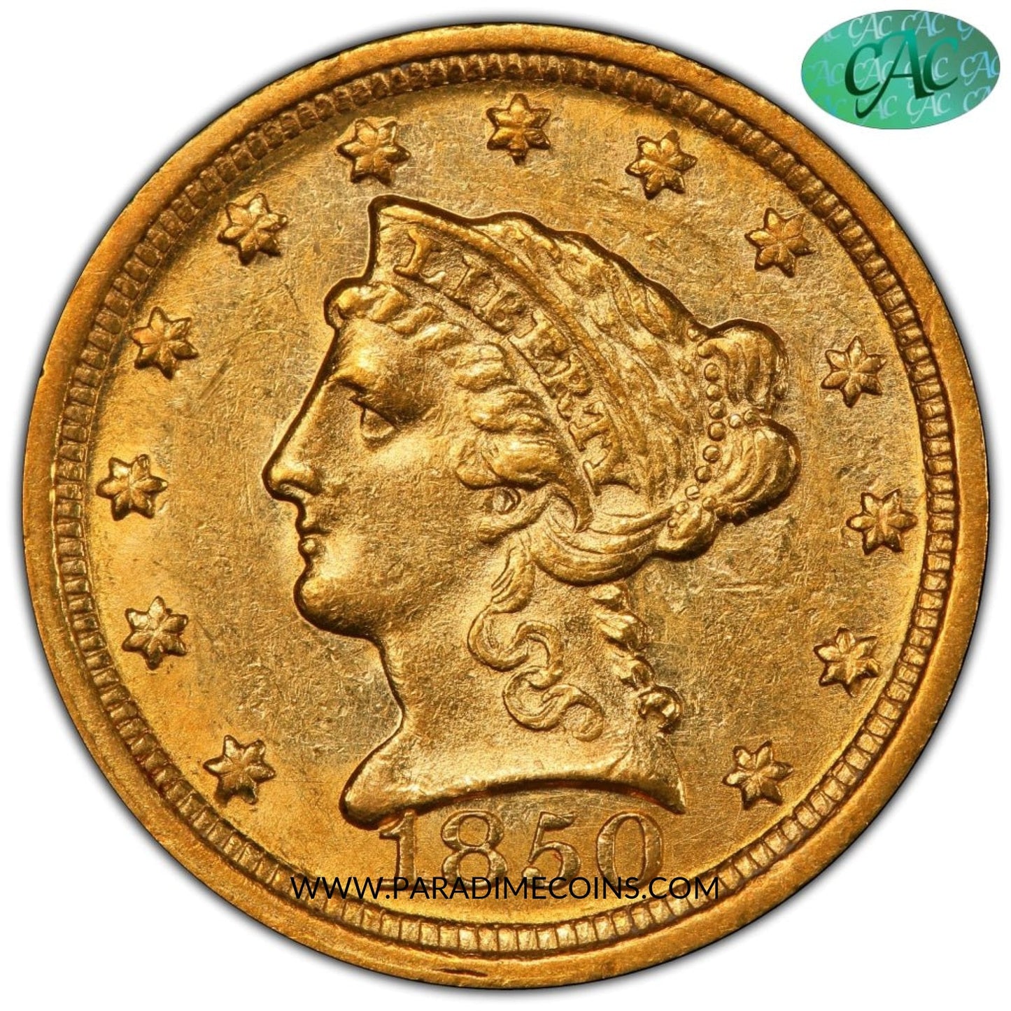 1850-D $2.5 AU58 PCGS CAC - Paradime Coins | PCGS NGC CACG CAC Rare US Numismatic Coins For Sale