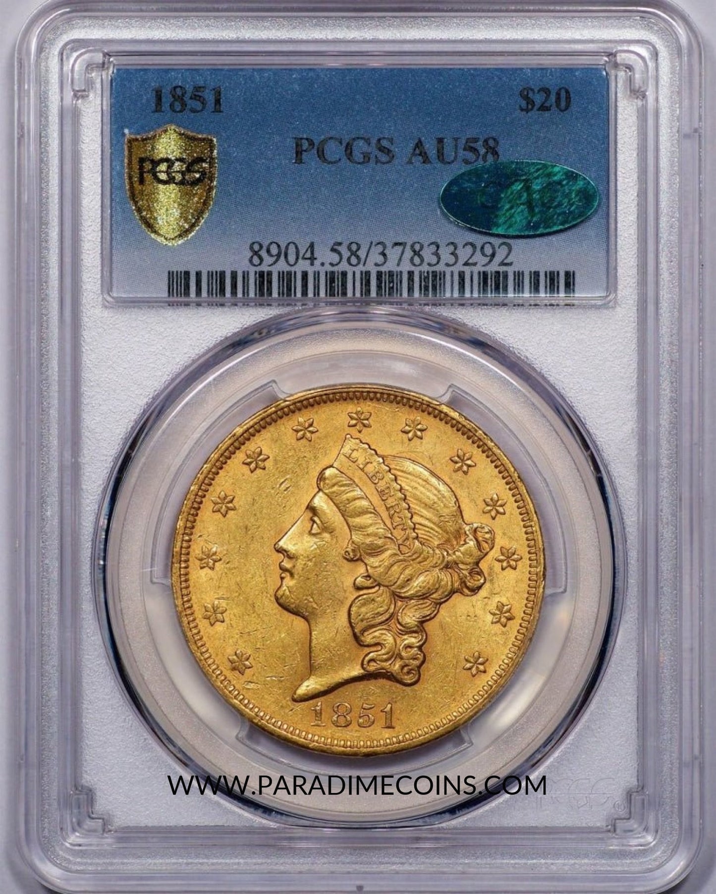 1851 $20 AU58 PCGS CAC - Paradime Coins | PCGS NGC CACG CAC Rare US Numismatic Coins For Sale