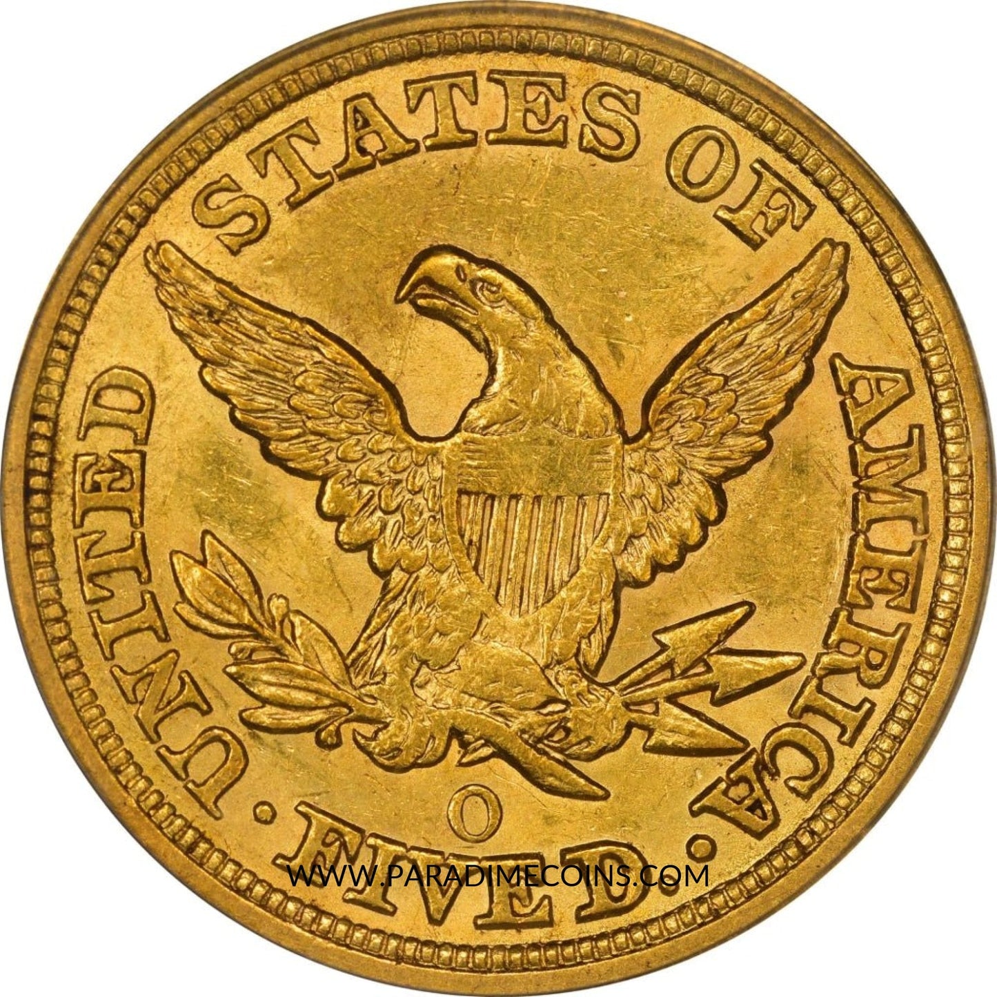 1851-O $5 AU58 PCGS CAC EX BASS - Paradime Coins | PCGS NGC CACG CAC Rare US Numismatic Coins For Sale