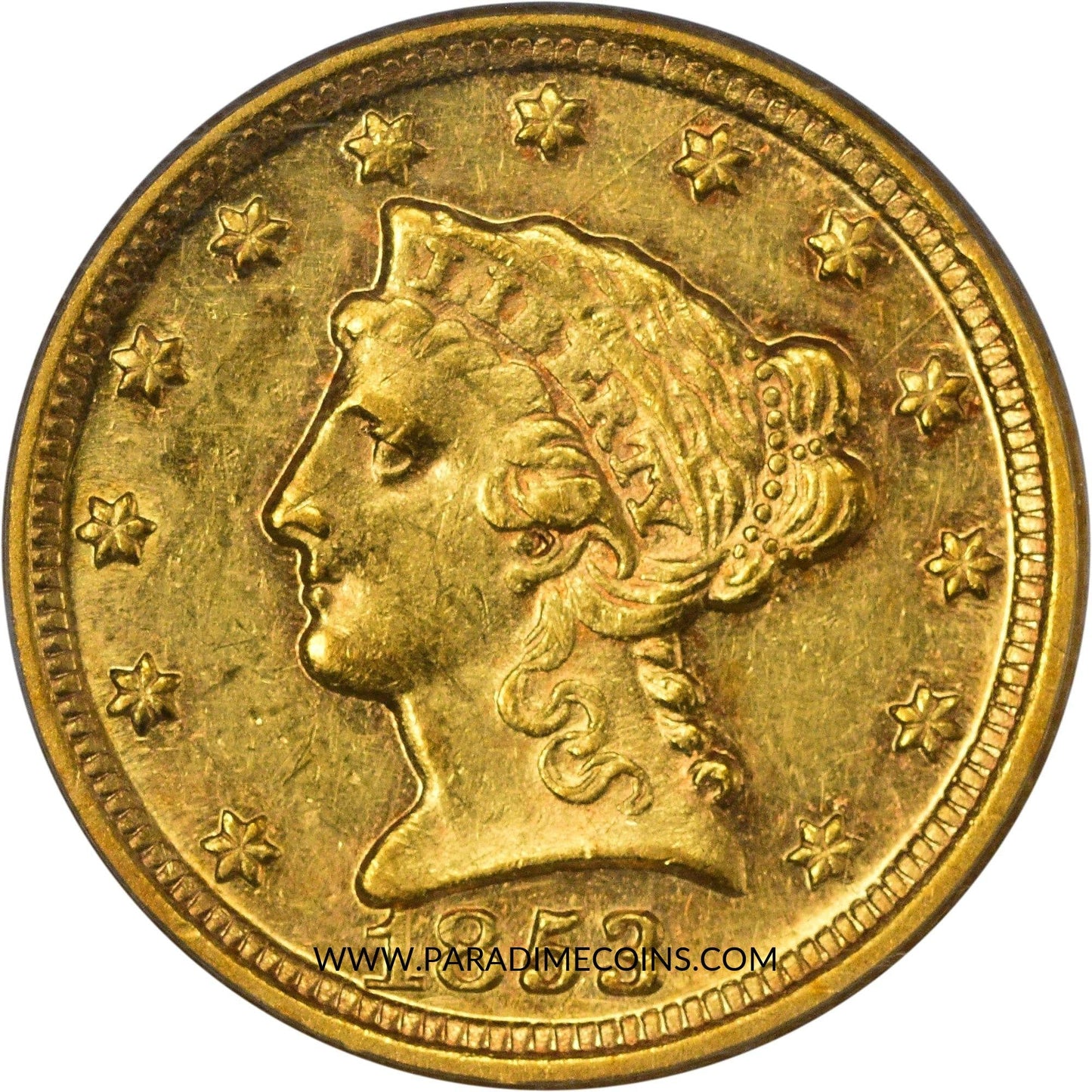 1853-D $2.5 AU55 PCGS - Paradime Coins | PCGS NGC CACG CAC Rare US Numismatic Coins For Sale