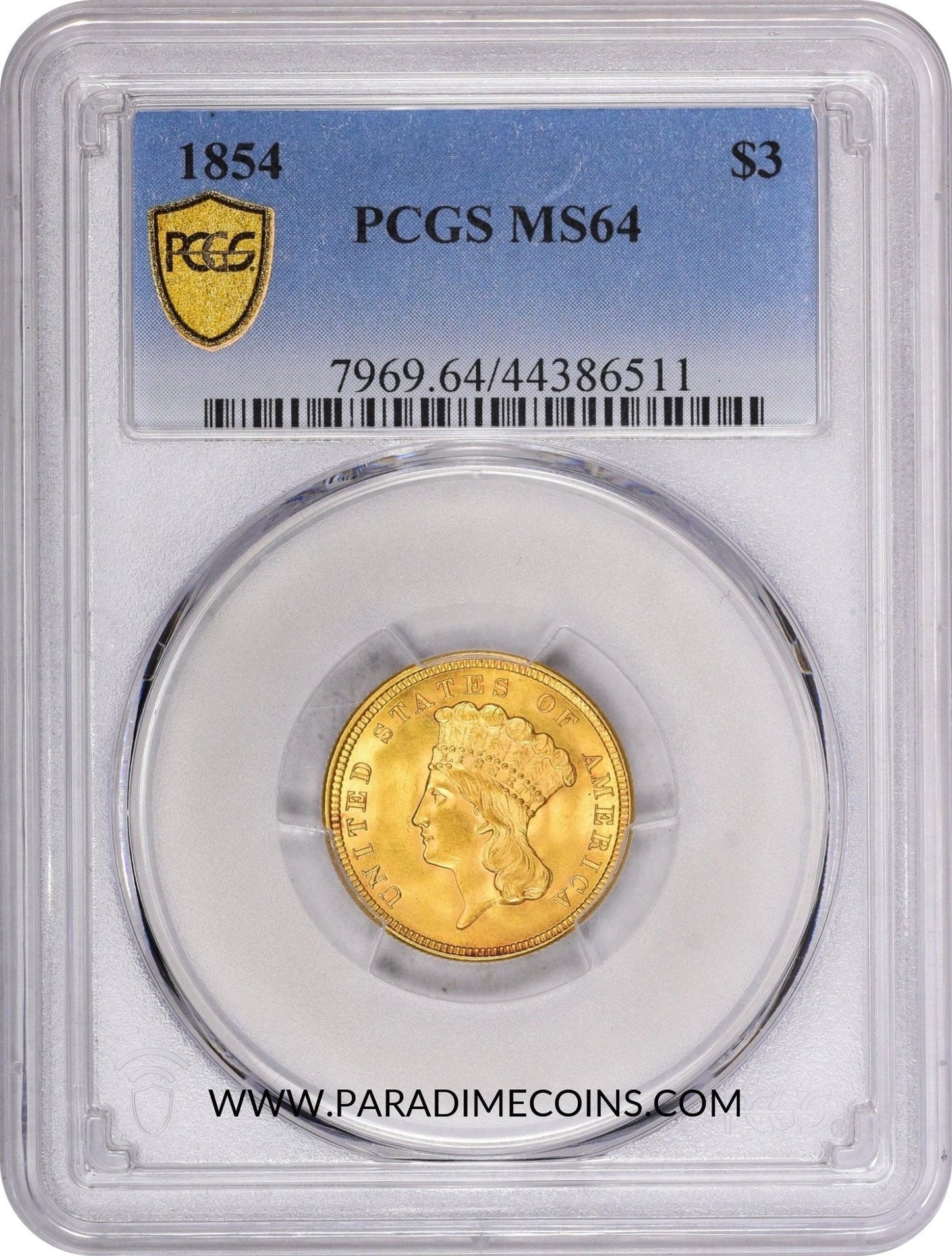 1854 $3 MS64 PCGS - Paradime Coins | PCGS NGC CACG CAC Rare US Numismatic Coins For Sale