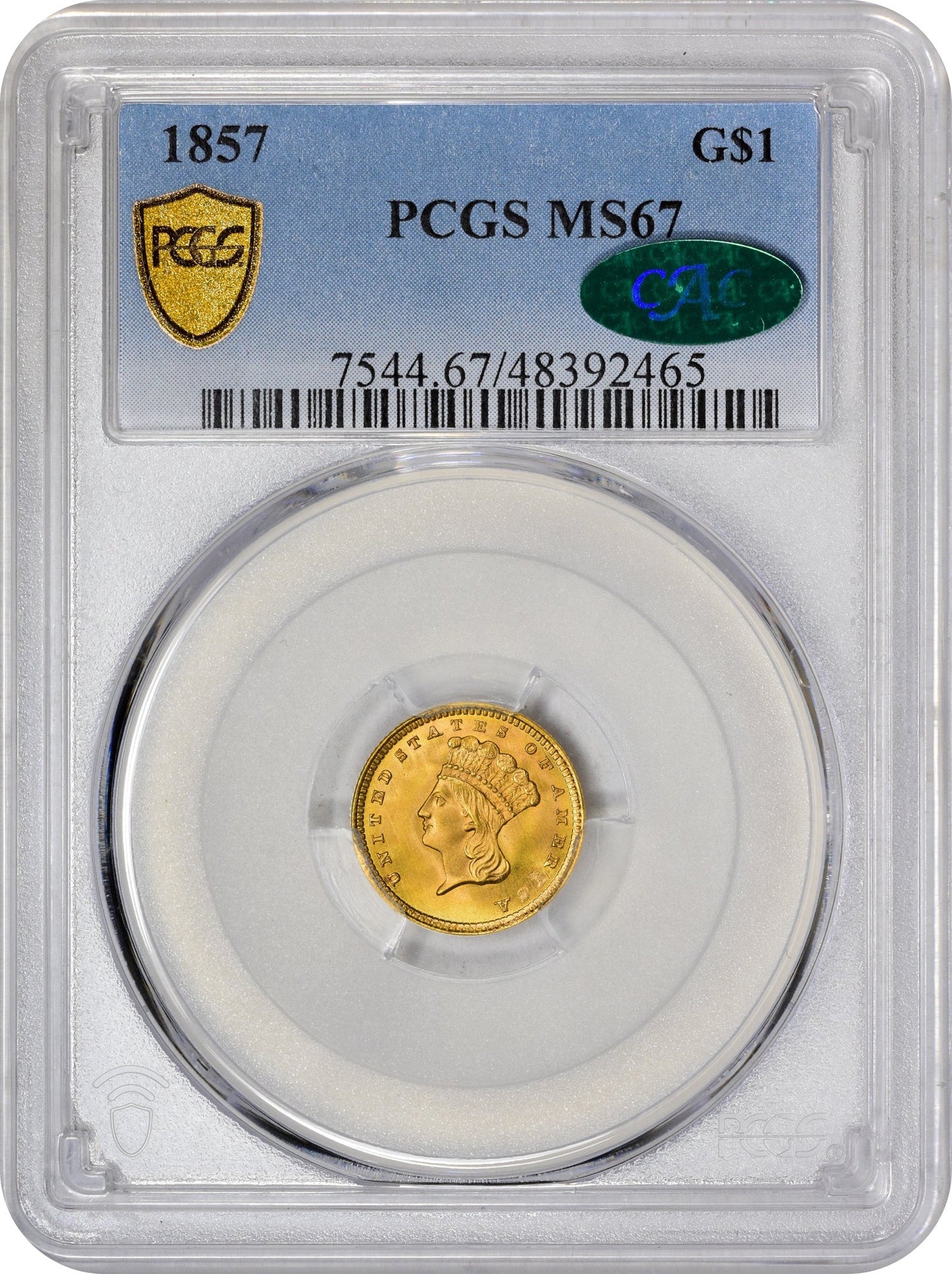1857 G$1 MS67 PCGS CAC - Paradime Coins | PCGS NGC CACG CAC Rare US Numismatic Coins For Sale