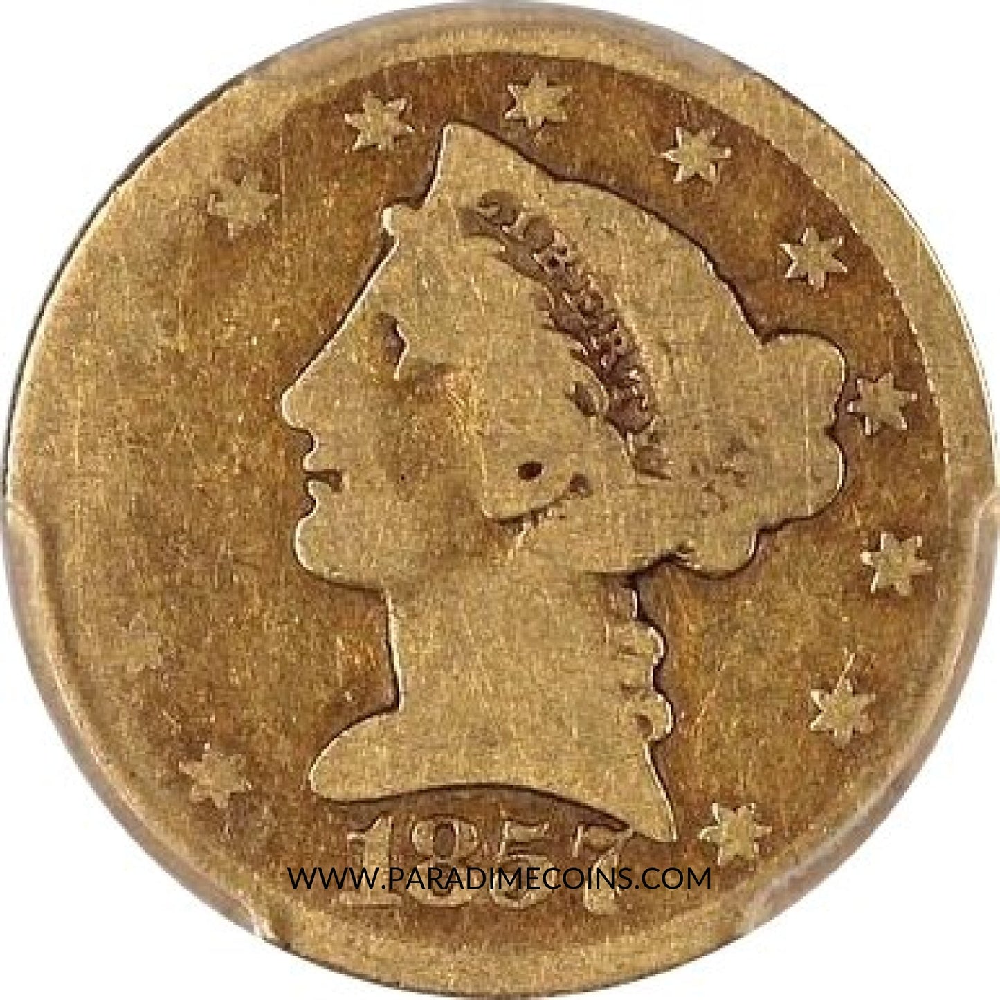 1857-S $5 AG03 PCGS CAC - Paradime Coins | PCGS NGC CACG CAC Rare US Numismatic Coins For Sale