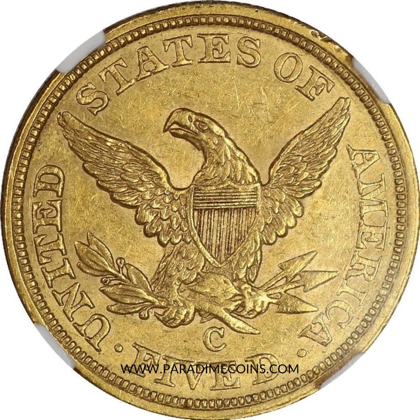1858-C $5 AU58+ NGC CAC - Paradime Coins | PCGS NGC CACG CAC Rare US Numismatic Coins For Sale