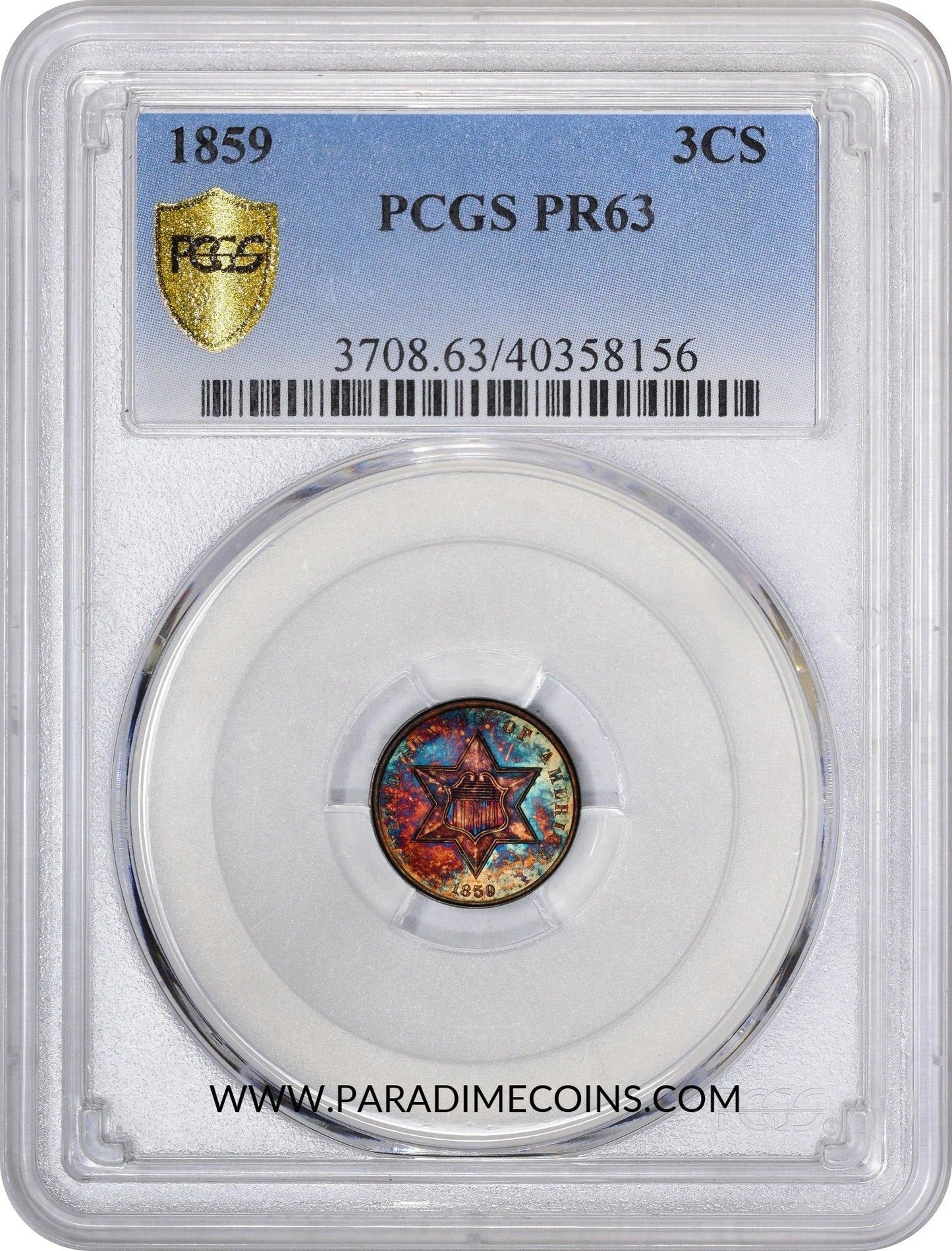 1859 3CS PR63 PCGS - Paradime Coins | PCGS NGC CACG CAC Rare US Numismatic Coins For Sale