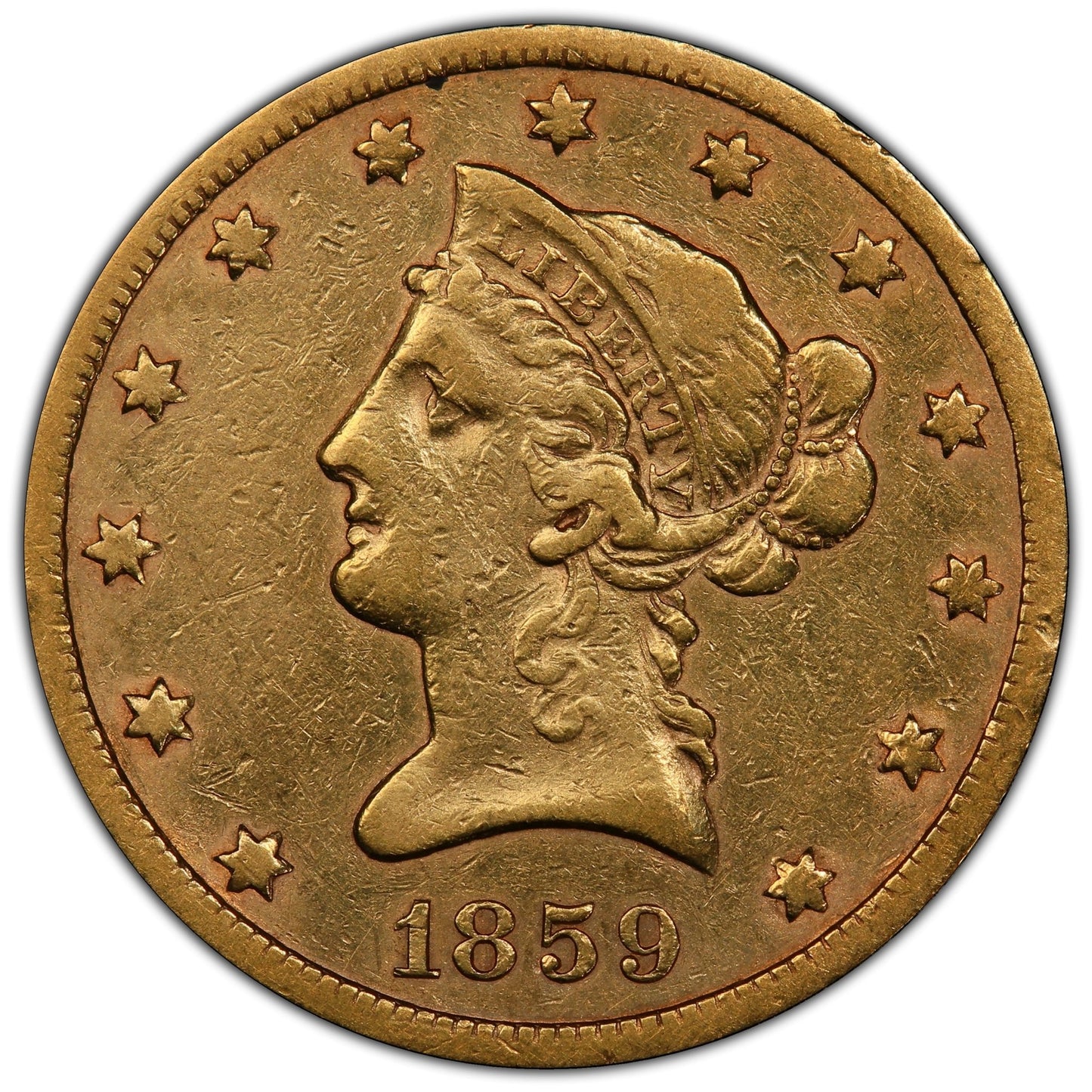 1859-S $10 VF25 PCGS - Paradime Coins | PCGS NGC CACG CAC Rare US Numismatic Coins For Sale